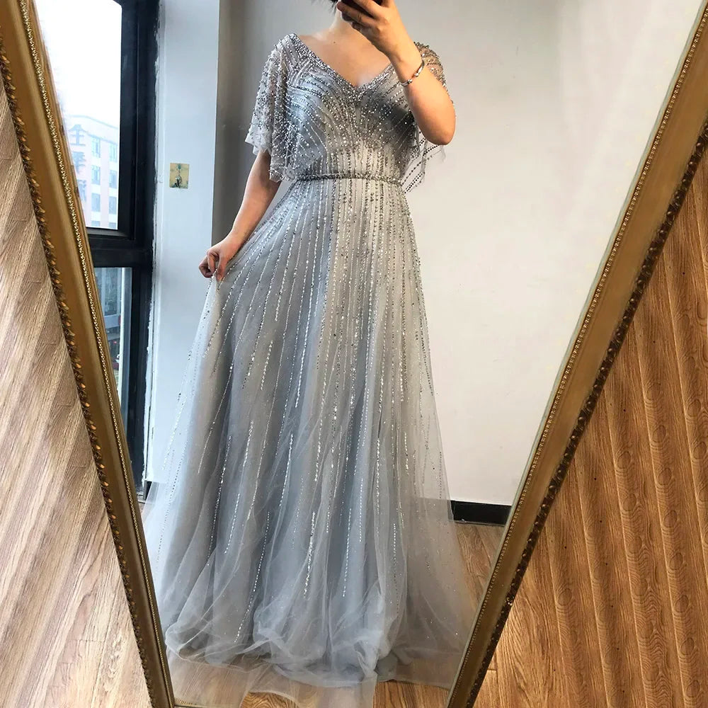 Serene Hill Luxury Dubai Red A-Line Elegant Evening Dress with Half Sleeves and Beading for Women - Perfect for Weddings, Parties & Special Occasions in 2025 (Style LA70458)