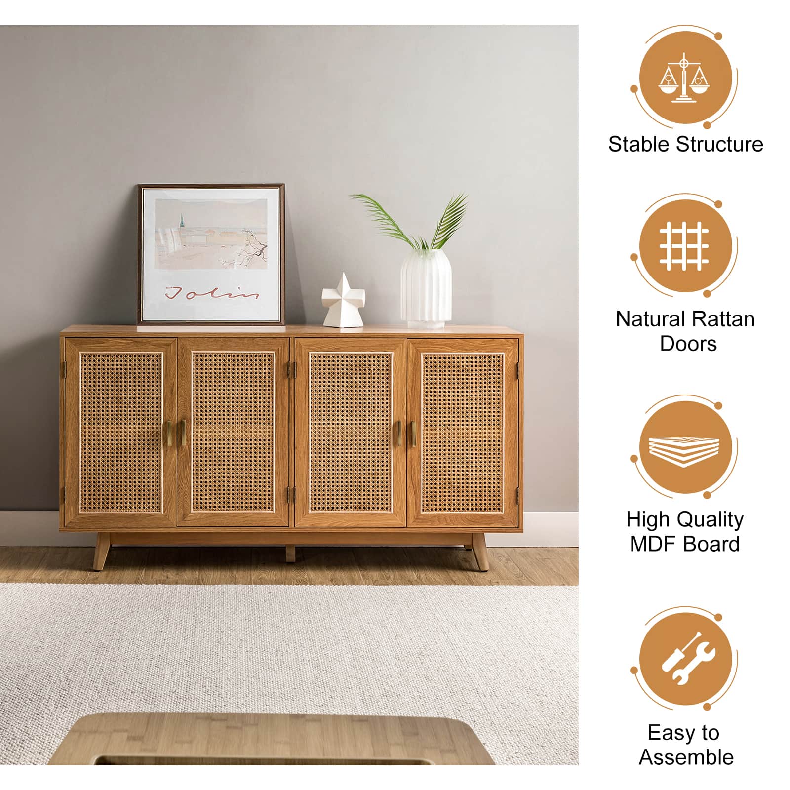 65 Inch TV Stand Console Table with Storage - Modern Entertainment Center for Living Room, Bedroom & Home Theater