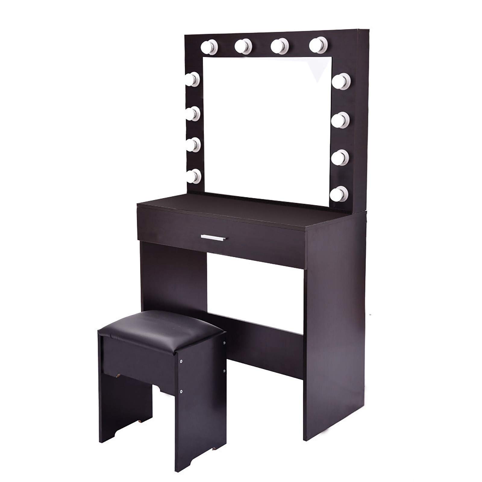 FABFEGU Fabric Dresser with Lighted Mirror - Vanity Table Makeup Desk with Large Drawers & LED Lights for Bedroom, Dressing Room, or Home Office Organization