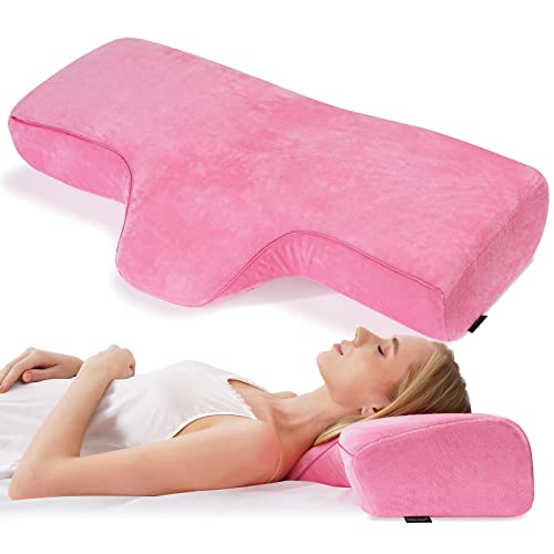 PRASNE Memory Foam Lash Extension Pillow - Ergonomic Neck Support for Eyelash Technicians & Clients - Relieves Neck Pain, Improves Posture - Perfect for Side & Back Sleepers (Pink) - Ideal for Salon, Spa & Home Use