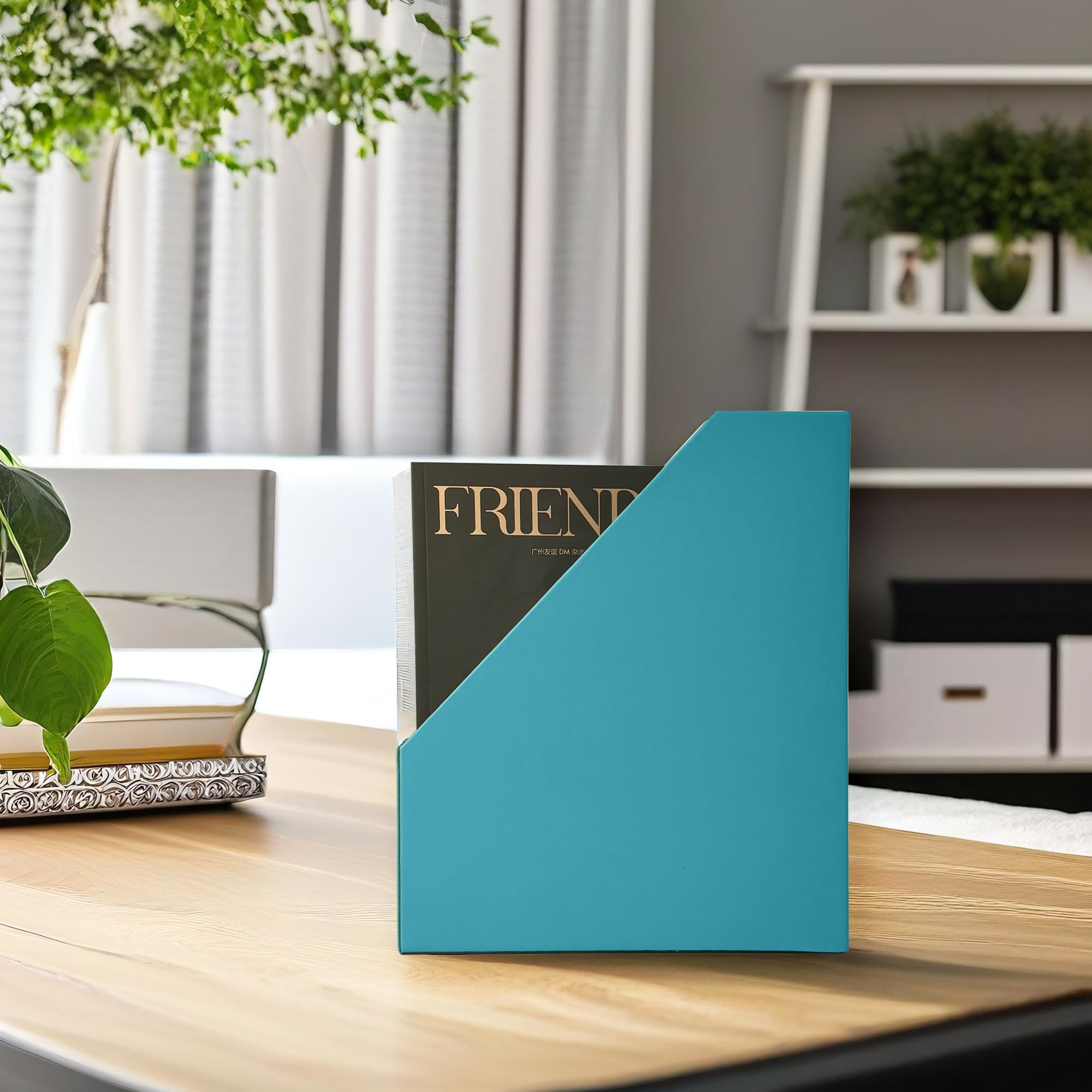 UnionBasic Leatherette Magazine File Holder - Peacock Blue Desktop Document Organizer for Home Office | Paper Storage, Literature Sorter | Perfect for Office Organization, School Supplies & Home Filing Systems
