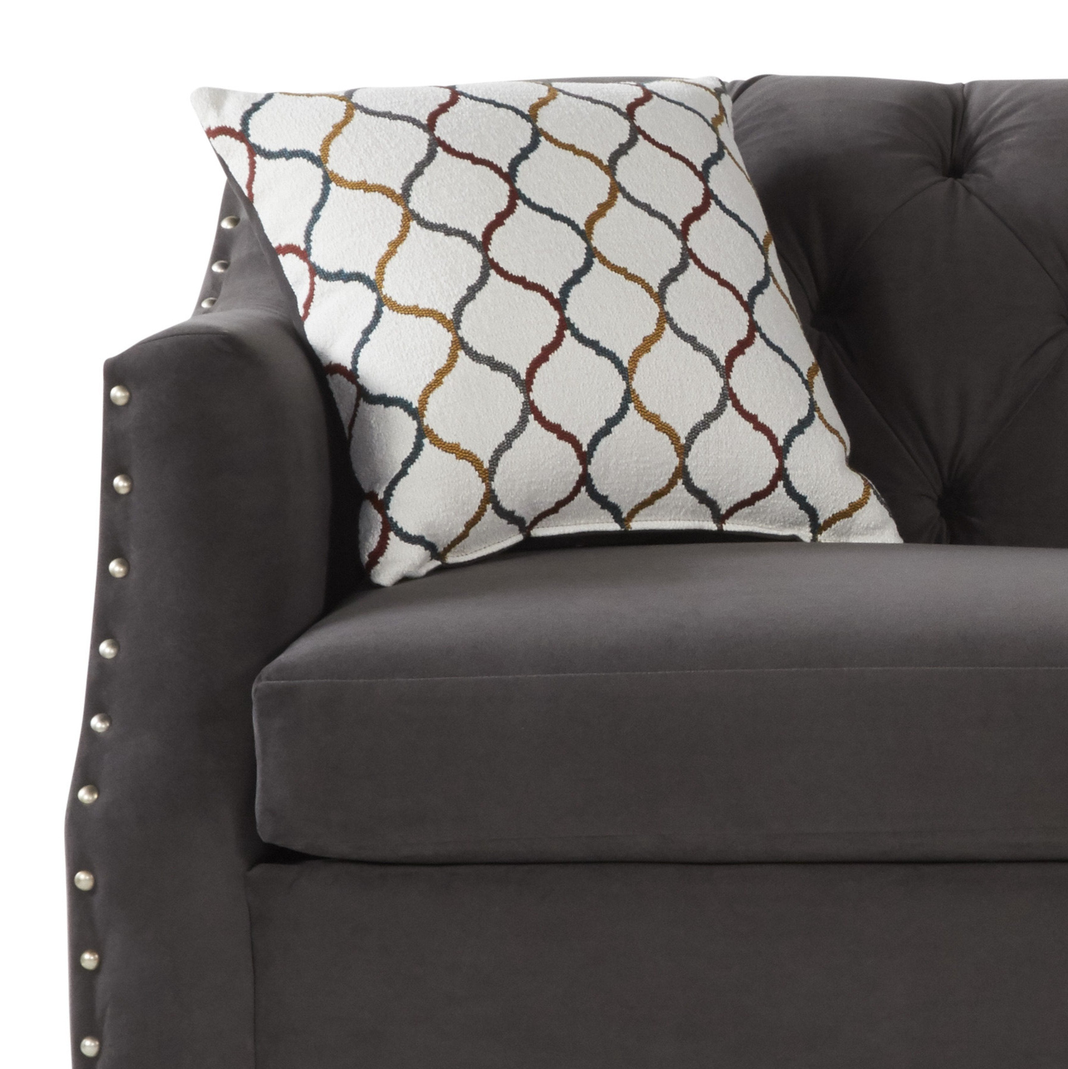 Modern Velvet Tufted Loveseat with Nailhead Trim - Gray Transitional Sofa for Living Room | Moselle Collection | Perfect for Small Spaces & Cozy Home Decor