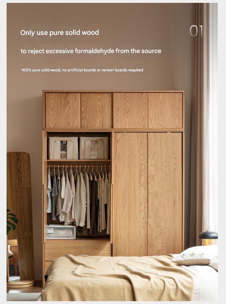 Solid Oak Wood Modern Wardrobe with Ample Storage - Perfect for Bedroom, Living Room, and Office Organization