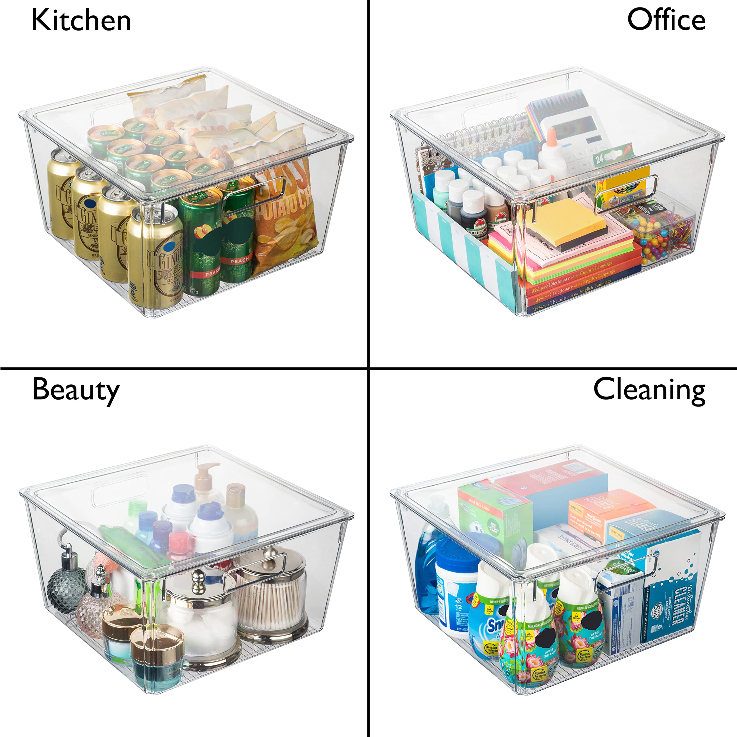 CLEARSPACE XL Plastic Storage Bins with Lids – Kitchen & Pantry Organization, Fridge Organizer, Cabinet Storage Bins – Ideal for Home, Office, and Dorm Room Organization