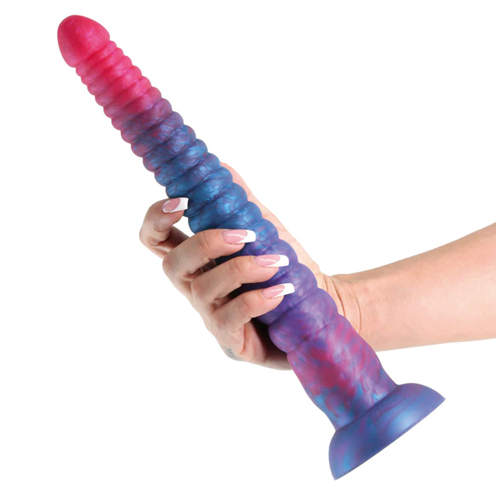 12-Inch Stacked Ribbed Liquid Silicone Dildo with Strong Suction Cup - Realistic Textured Adult Toy for Couples Play & Solo Pleasure