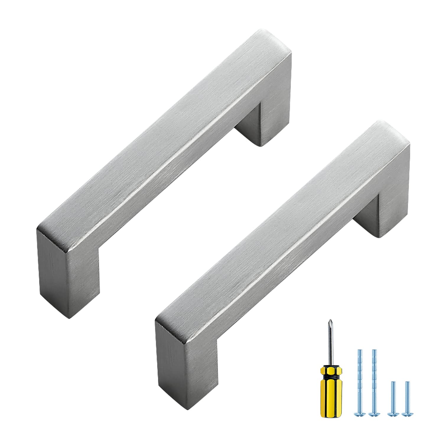 5 Pack Brushed Nickel Cabinet Pulls - 3 Inch Square Kitchen Cabinet Handles, Modern Drawer Hardware for Kitchen, Bathroom & Furniture (Set of 5) - Perfect for Cabinet Upgrades, Home Renovation & DIY Projects
