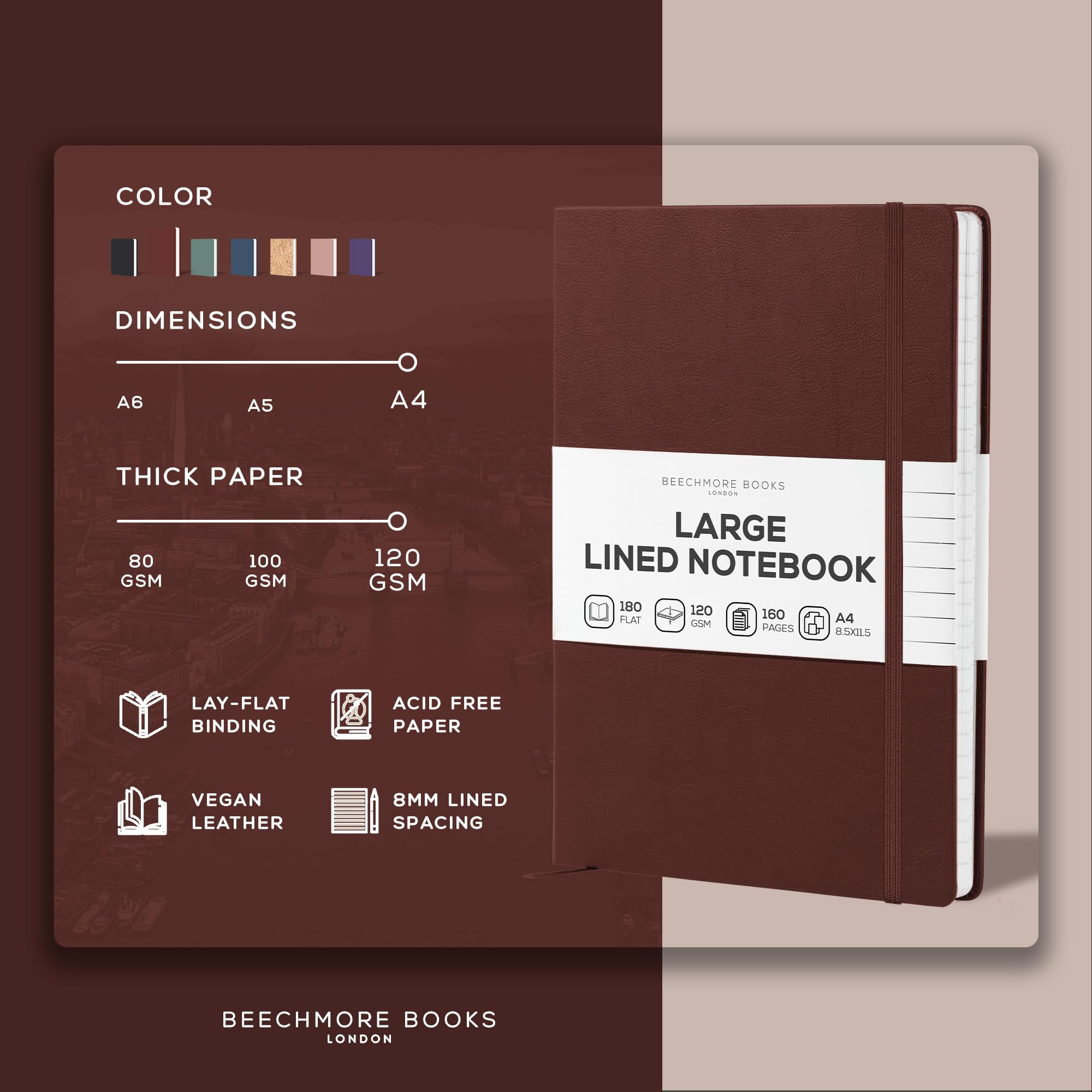 Premium BEECHMORE Lined Journal Notebook - 8.5
