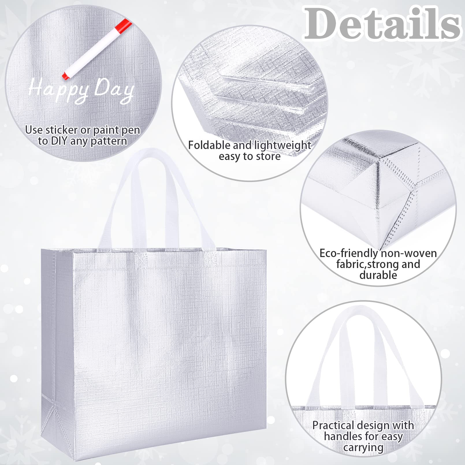 12-Pack Reusable Glossy Tote Bags with Handles - Eco-Friendly Non-Woven Foldable Shopping Bags for Groceries, Bridesmaid Gifts & Party Favors - Perfect for Weddings, Baby Showers & Sustainable Living