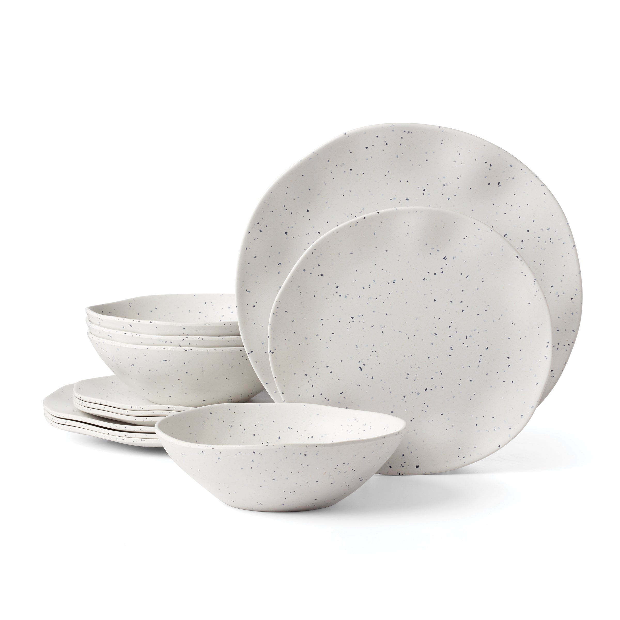 Stylish Terrazzo Melamine 12-Piece Dinnerware Set - Durable & Lightweight for Outdoor Dining, Picnics, and Everyday Use