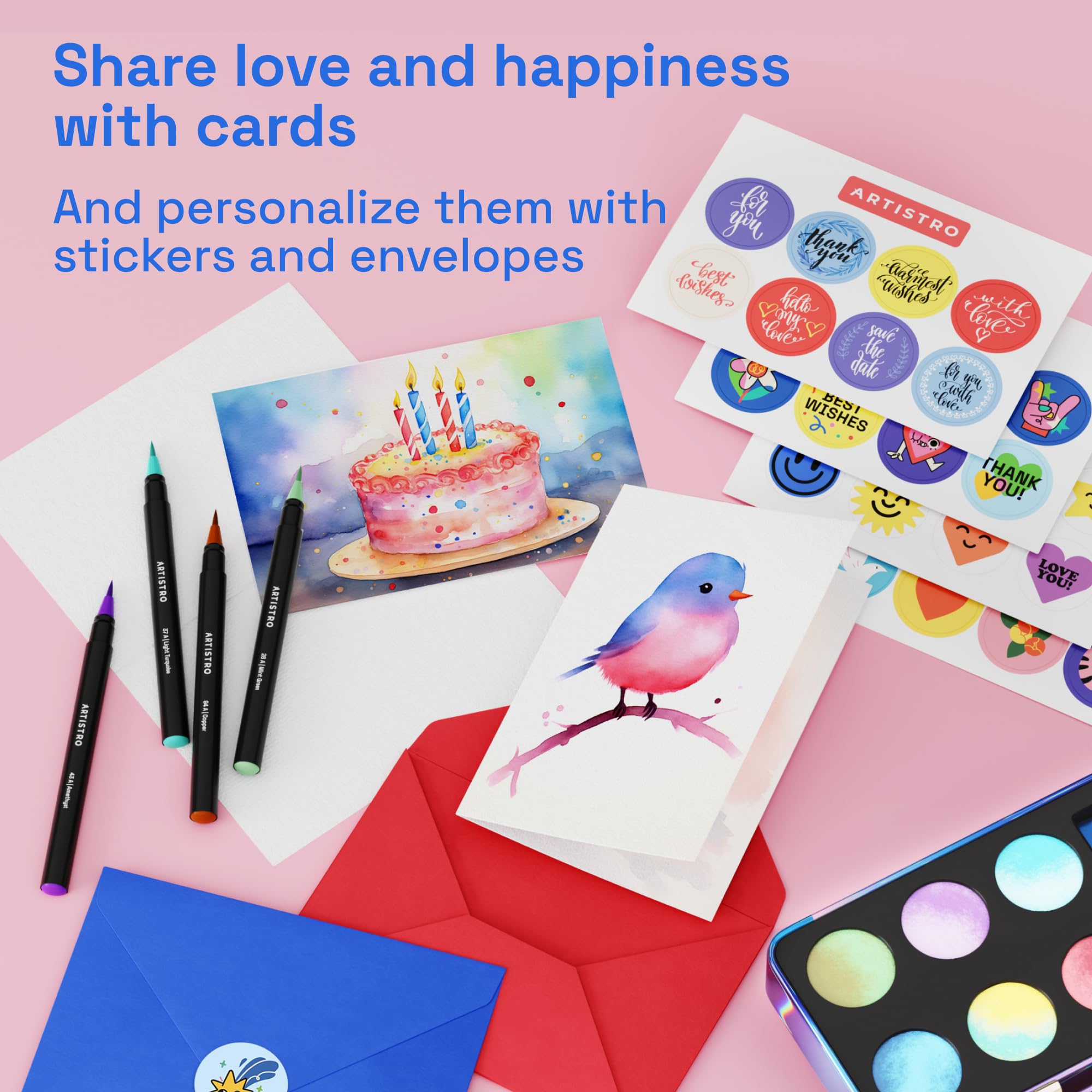 ARTISTRO 20 Watercolor Cards & Envelopes Set - 5x7 Inch Blank Greeting Cards with 140lb (300gsm) Heavyweight Paper - DIY Watercolor Postcards for Thank You Notes, Christmas, Birthday, Wedding Invitations - Perfect for Handmade Crafts & Special Occasions