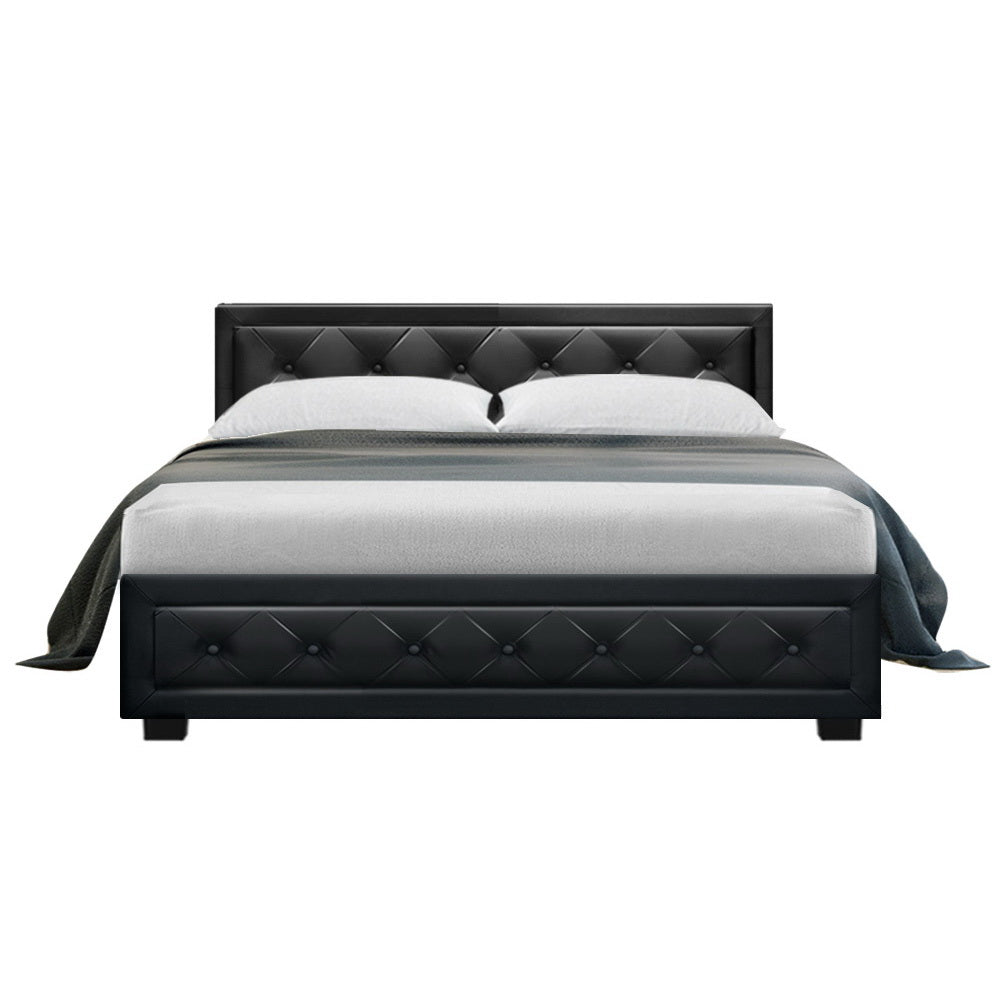 Bronte Storage Double Bed Frame Black - Queen Size Platform Bed with Underbed Storage - Perfect for Small Bedrooms & Guest Rooms