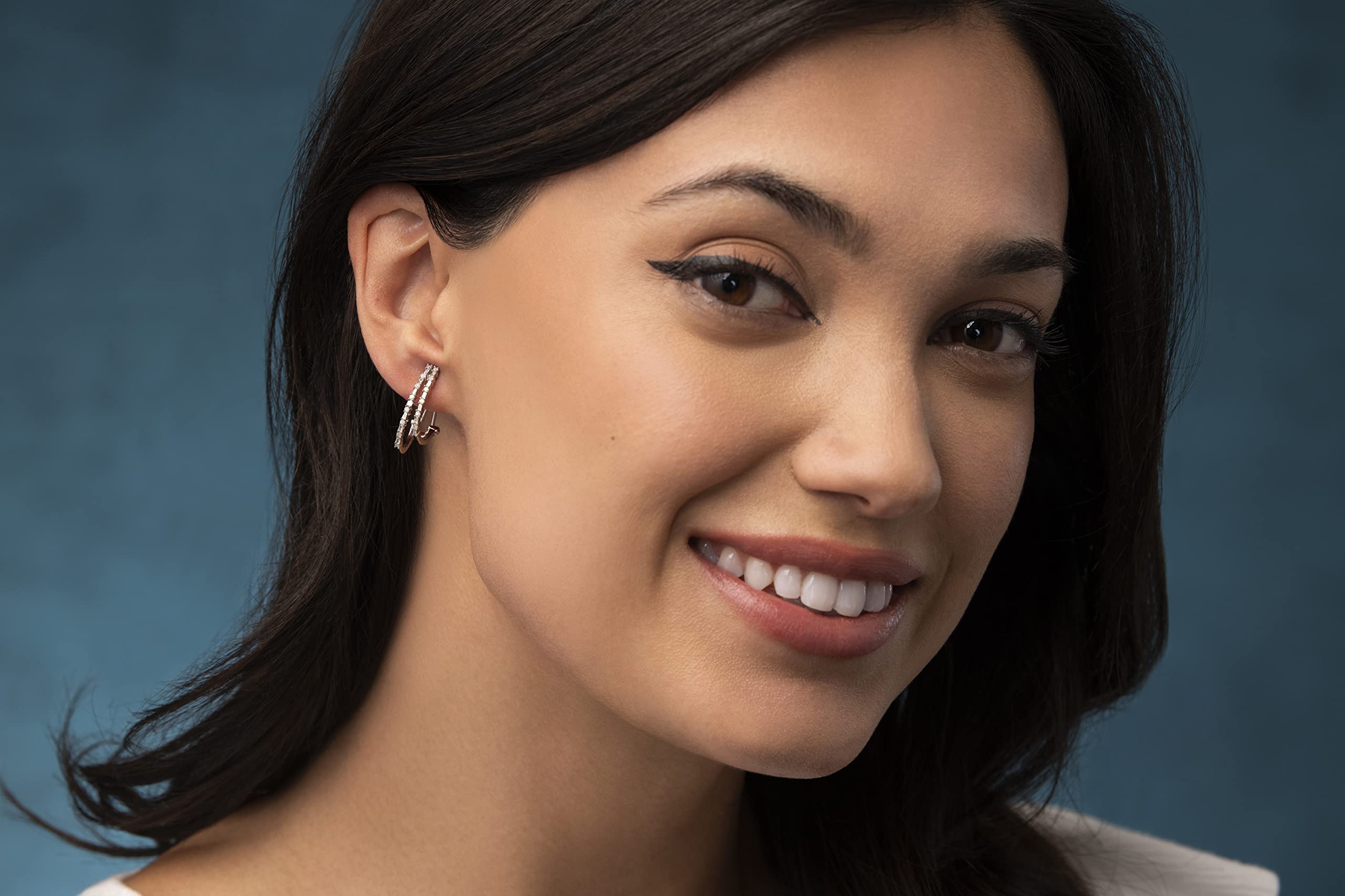 Natalia Drake Round Baguette Double Row 1/2 Cttw Diamond Hoop Earrings for Women - 925 Sterling Silver Rhodium Plated | Elegant Jewelry for Parties, Weddings & Everyday Wear