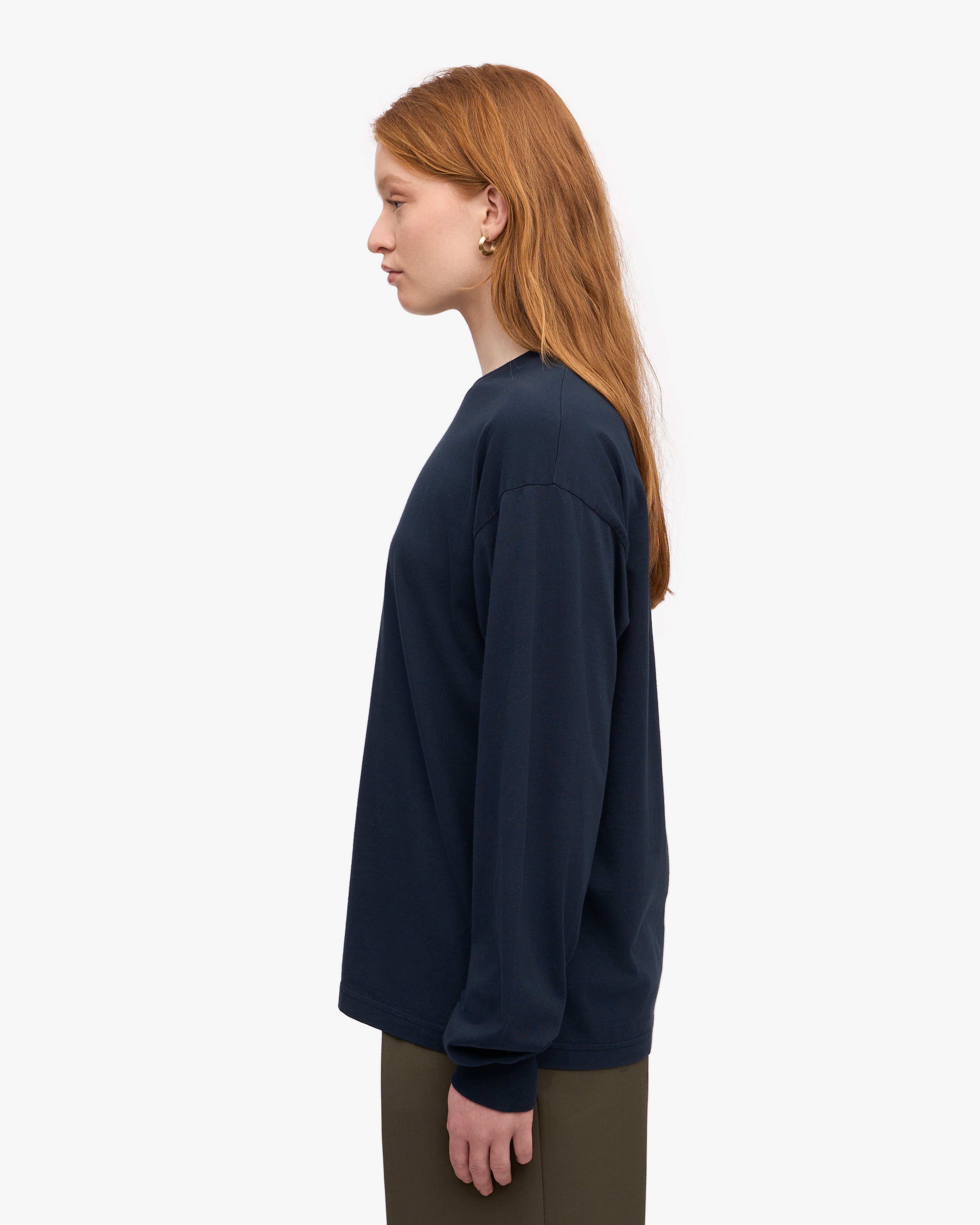 Oversized Organic Long Sleeve T-Shirt for Women - Soft Navy Blue Cotton Tee - Perfect for Casual Wear, Loungewear & Layering