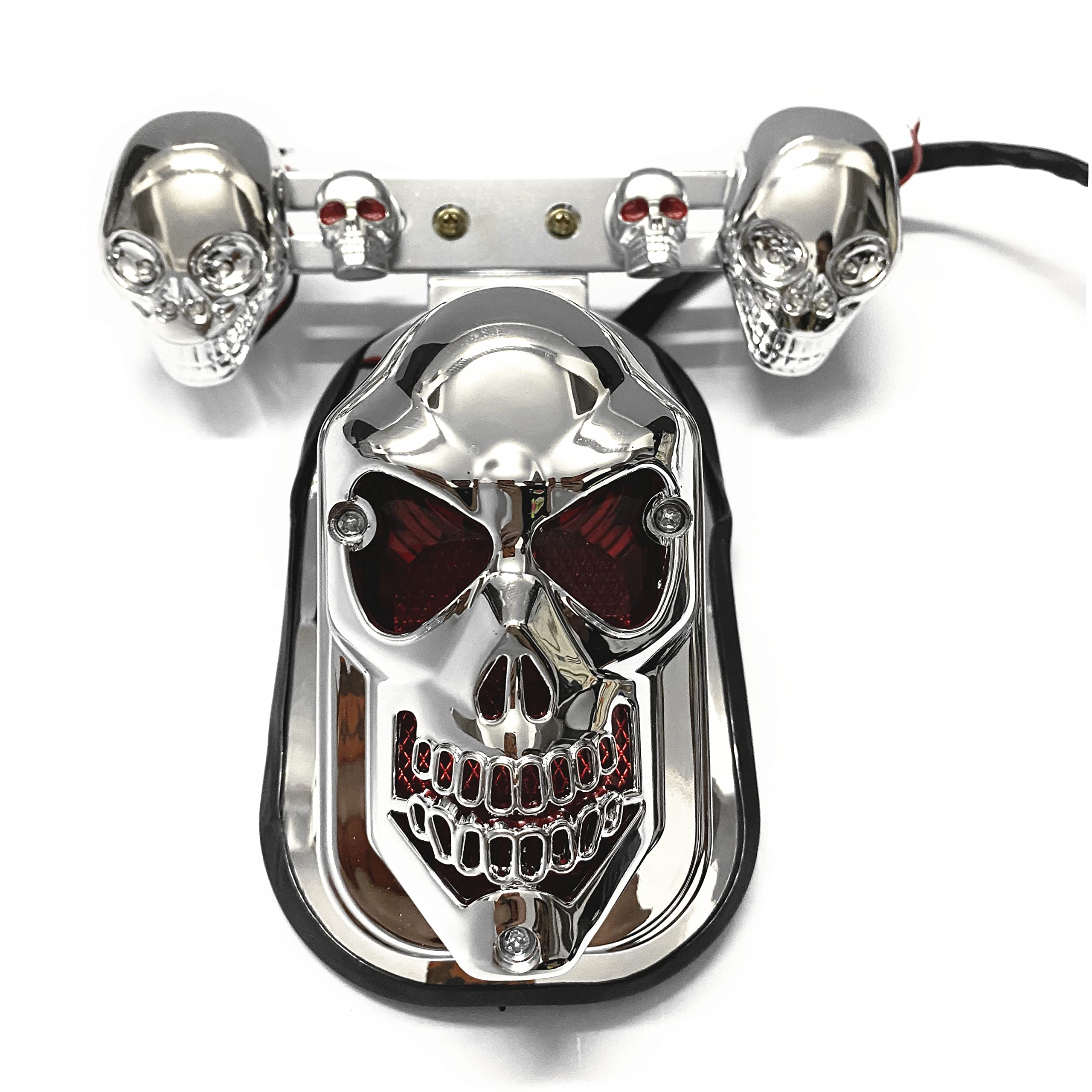 RUSIHO Motorcycle Skull ATV Tail Brake Light with 2 LED Turn Signals - Chrome Cafe Racer Style for Harley, Yamaha, Suzuki, Ducati & Kawasaki Bikes | Perfect for Night Riding & Custom Bike Builds
