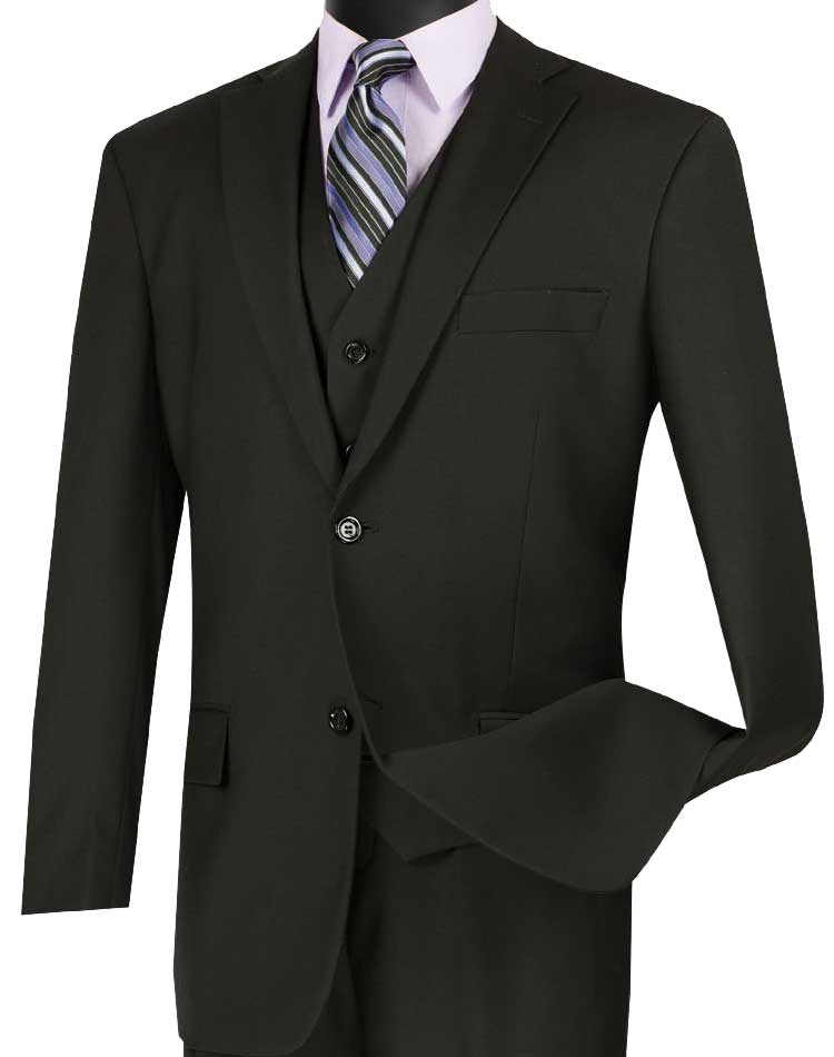 Men's Regular Fit 3-Piece Suit with 2-Button Jacket - Classic Black Business Attire for Weddings, Office & Formal Events