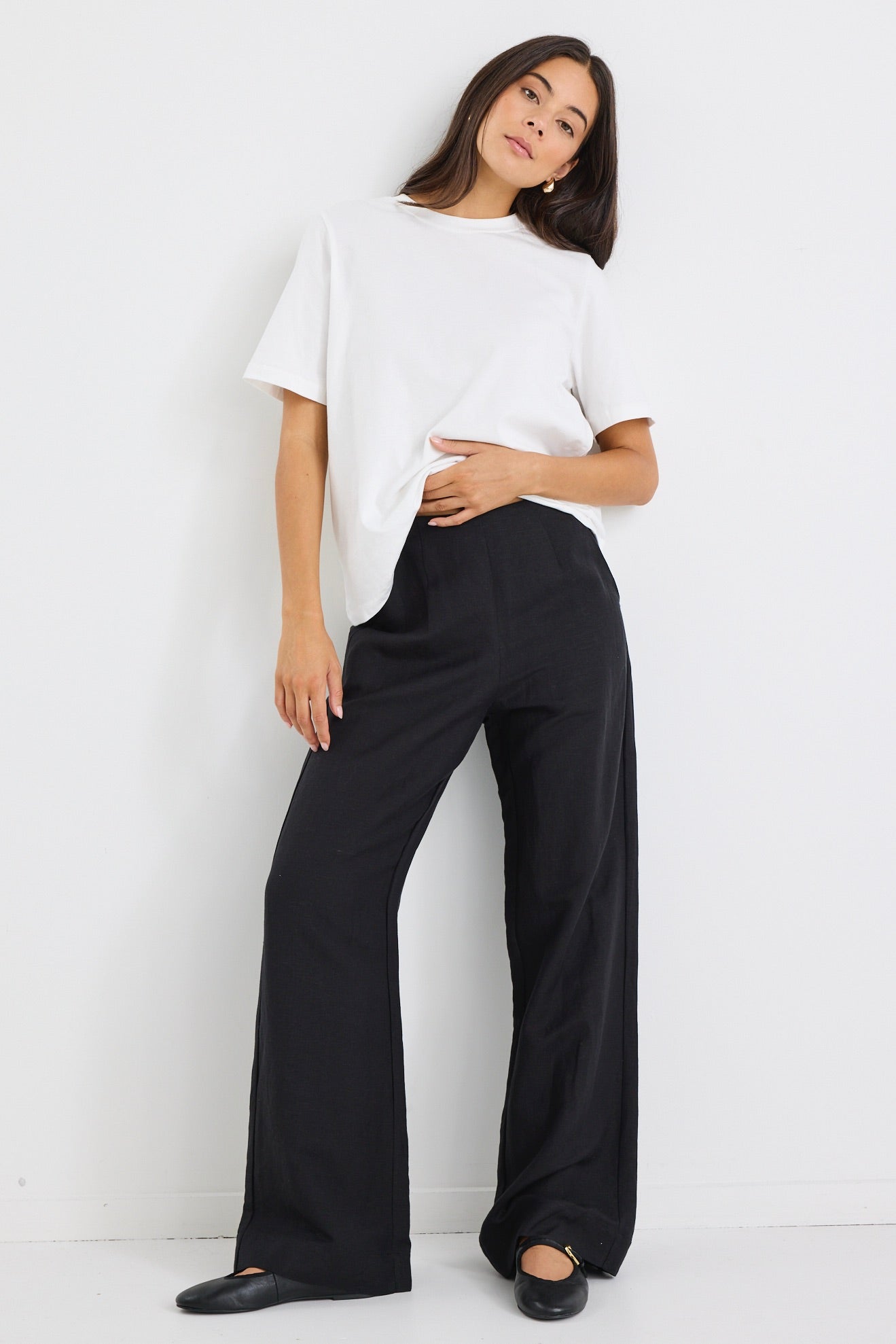 Boardwalk Black Ramie High Waist Pants for Women - Comfortable Linen Blend Trousers for Work, Travel & Casual Wear