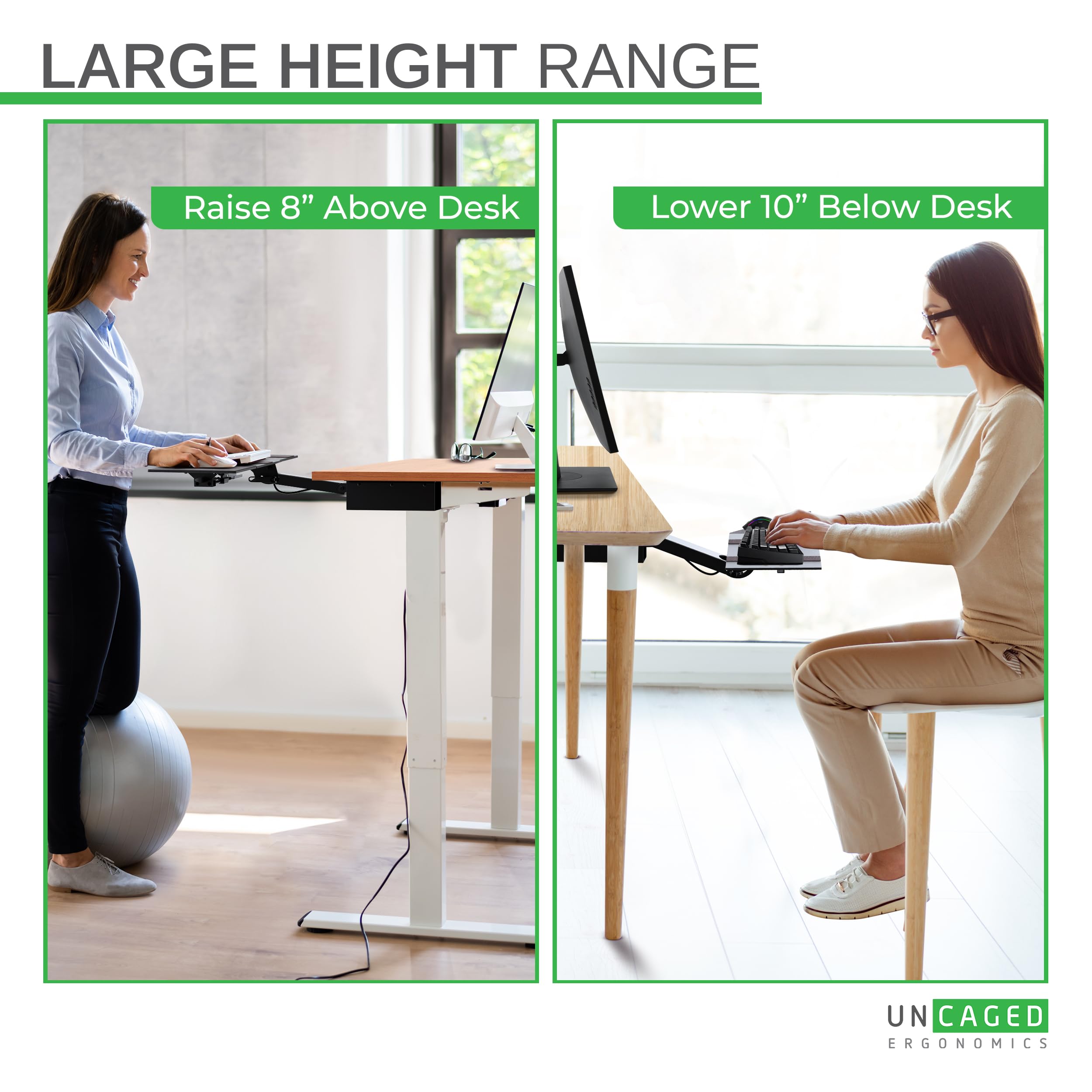 KT2-b Adjustable Under Desk Keyboard Tray - Ergonomic Sit to Stand Workstation with Negative Tilt & Angle Adjustment - Perfect for Home Office, Standing Desks & Computer Workstations