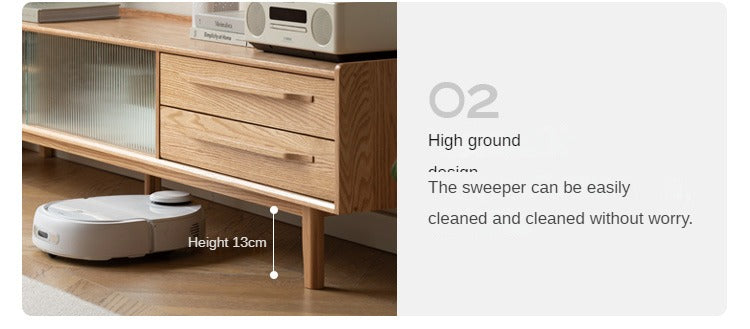 Solid Oak Wood TV Stand with Sliding Doors - Modern Entertainment Center for Living Room, Bedroom & Home Theater