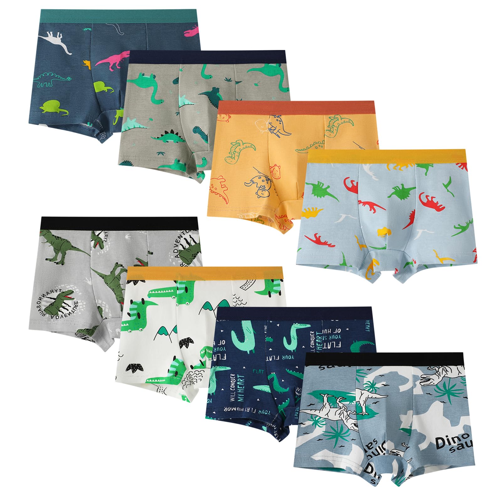 Dinosaur Boys Underwear 8-Pack - Cotton Boxer Briefs for Toddlers 2-12 Years - Playtime Comfort