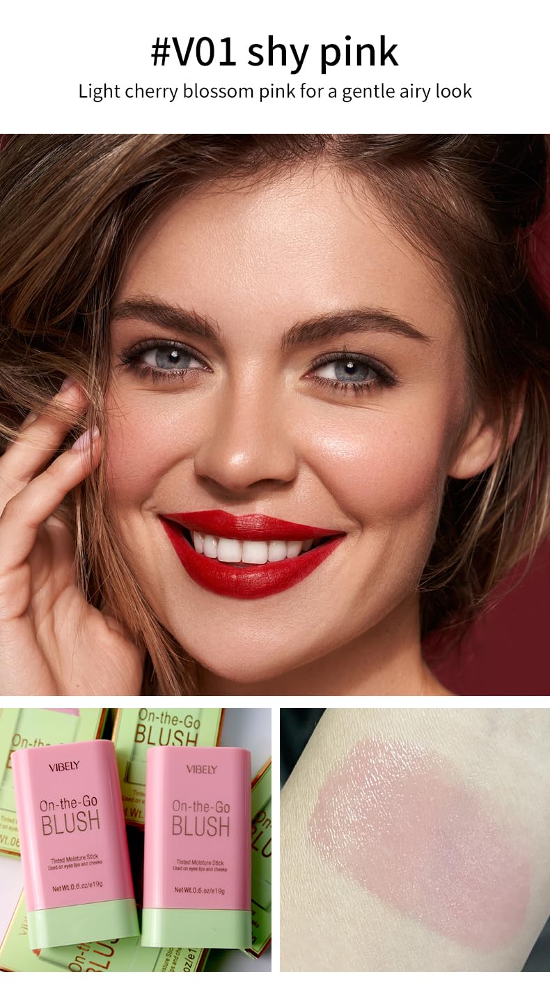 Multi-Use Makeup Blush Stick | Cream Blush & Tinted Moisturizer for Cheeks, Eyes & Lips | Waterproof Natural Nude Makeup | All Skin Types | #1 Shy Pink | Perfect for Everyday Wear & On-The-Go Touch Ups