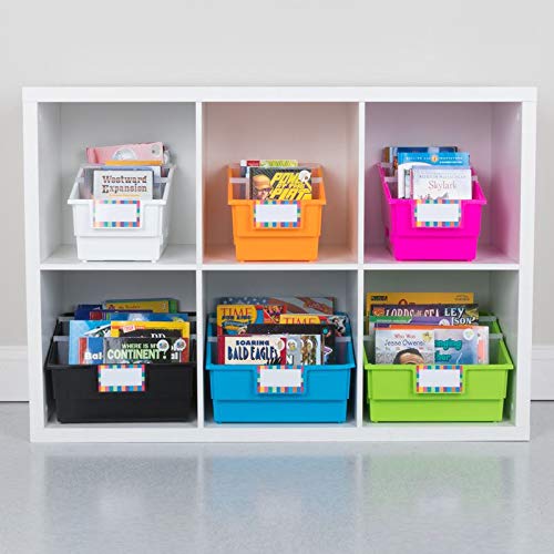 Really Good Stuff Plastic Shelf Bin Organizer - 12 Pack Black Chapter Book Library Bins with Dividers, 8.75x13.5x7.75 Inches for Classroom Organization, Books, Documents, Files & Magazines Storage - Perfect for School Libraries, Office Supplies and Home Organization