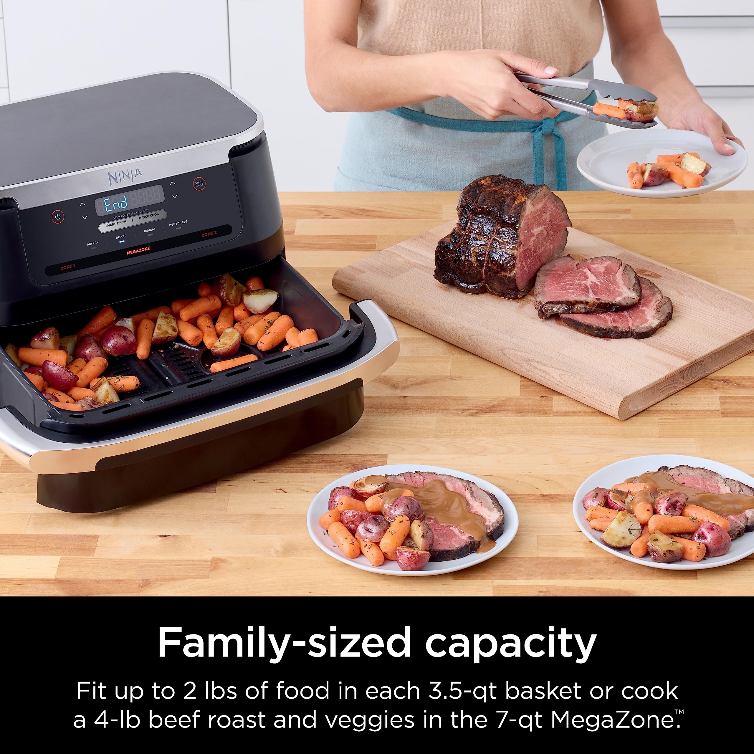 Ninja DZ071 Foodi 6-in-1 DualZone Air Fryer - 7QT Large Capacity, Smart Finish Technology - Air Fry, Bake, Roast - Perfect for Family Dinners, Meal Prep & Healthy Cooking (Renewed, Black)
