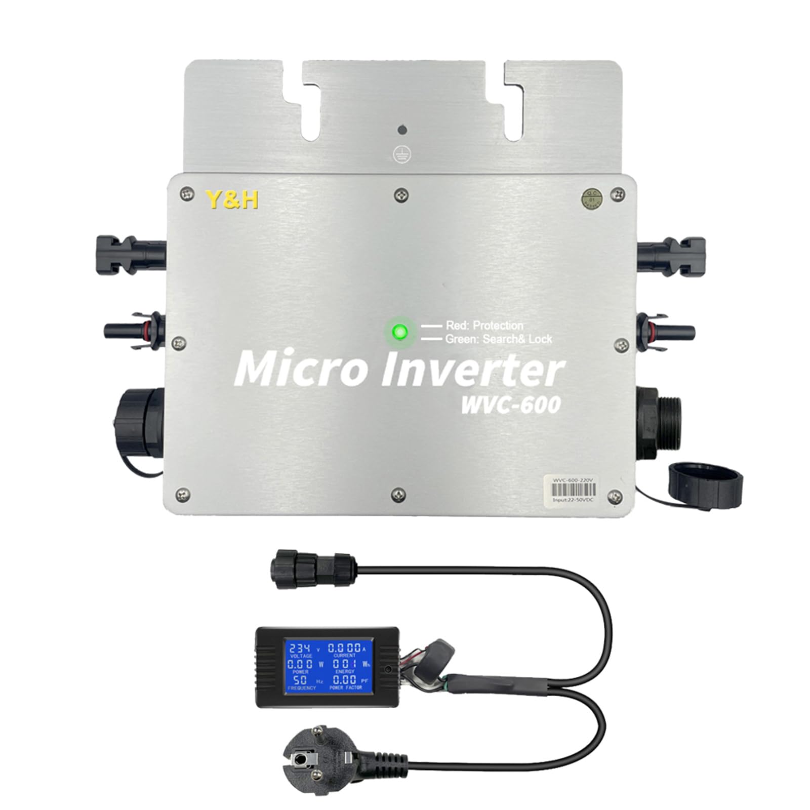 600W Solar Grid Tie Micro Inverter with AC Data Monitoring Display - IP65 Waterproof, MPPT Technology, DC28-50V PV Input, AC80-160V Output - Compatible with 24V/36V Solar Panels - Ideal for Home Solar Power Systems and Off-Grid Applications