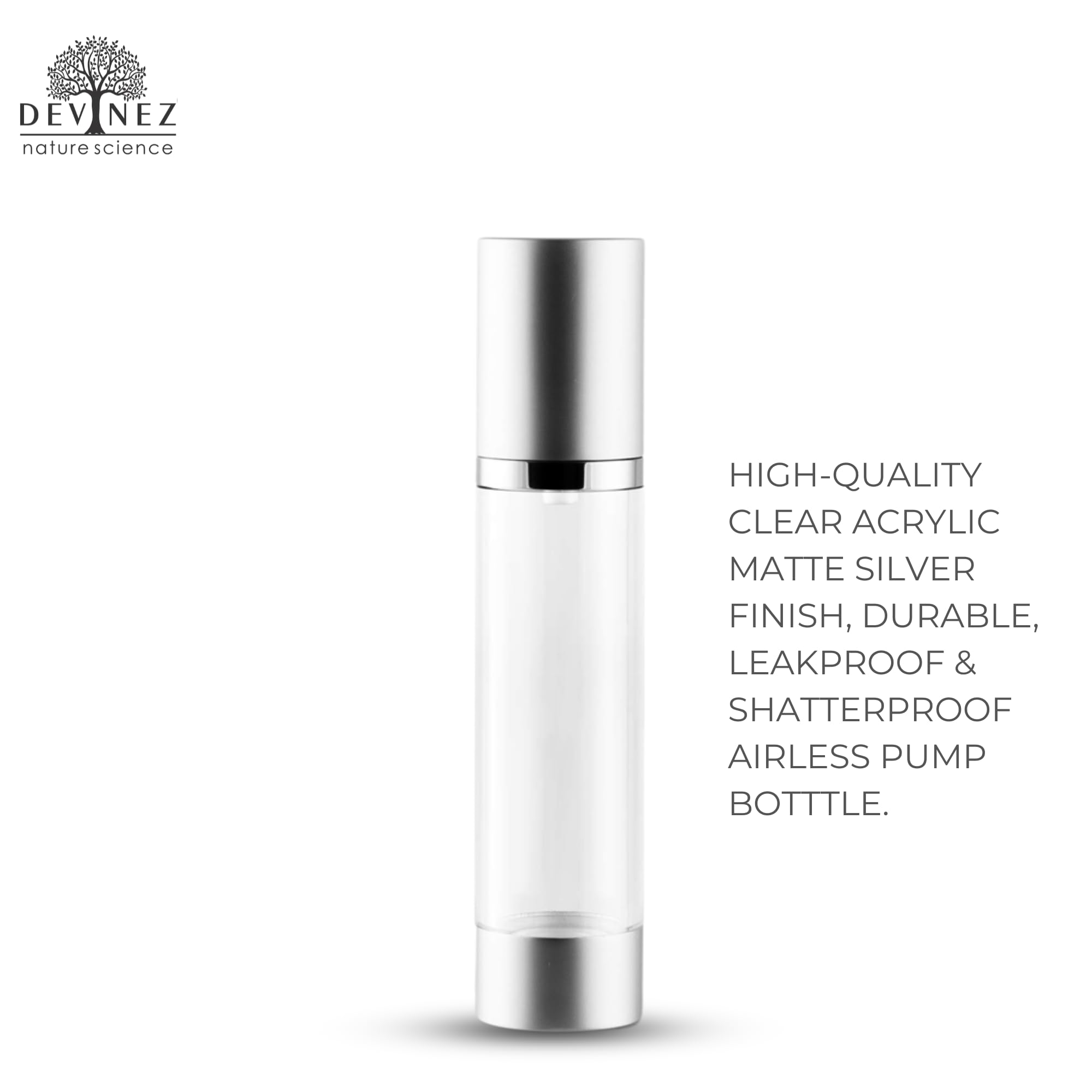 Devinez Refillable Airless Pump Bottle - 50ml Clear Travel Cosmetic Dispenser for Moisturizers, Shampoo, Lotion & Cream | Leak-Proof & Reusable | Perfect for Skincare, Haircare & Toiletries | Great for Travel, Gym & Home Use