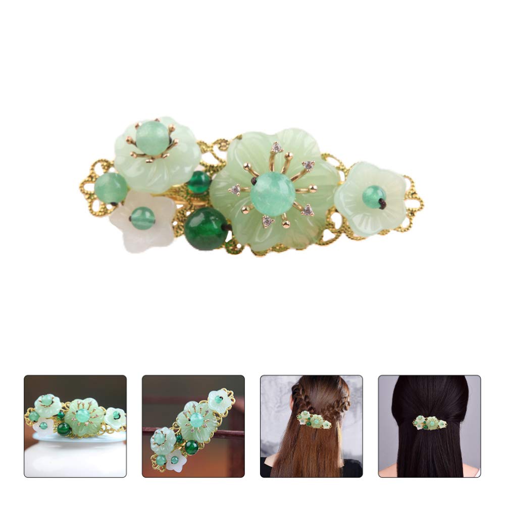 Beaupretty Green Jade Floral Hair Clip - Elegant Ponytail Clamp for Women, Wedding Hair Accessory & Gift - Perfect for Bridal, Prom, Party, and Everyday Wear