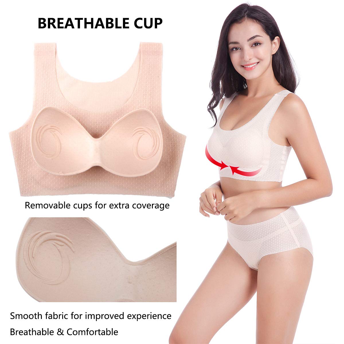 FEOYA Women's Seamless Sports Bras - Wireless Comfort Bras for Yoga, Running & Sleep - Soft Supportive Everyday Bra