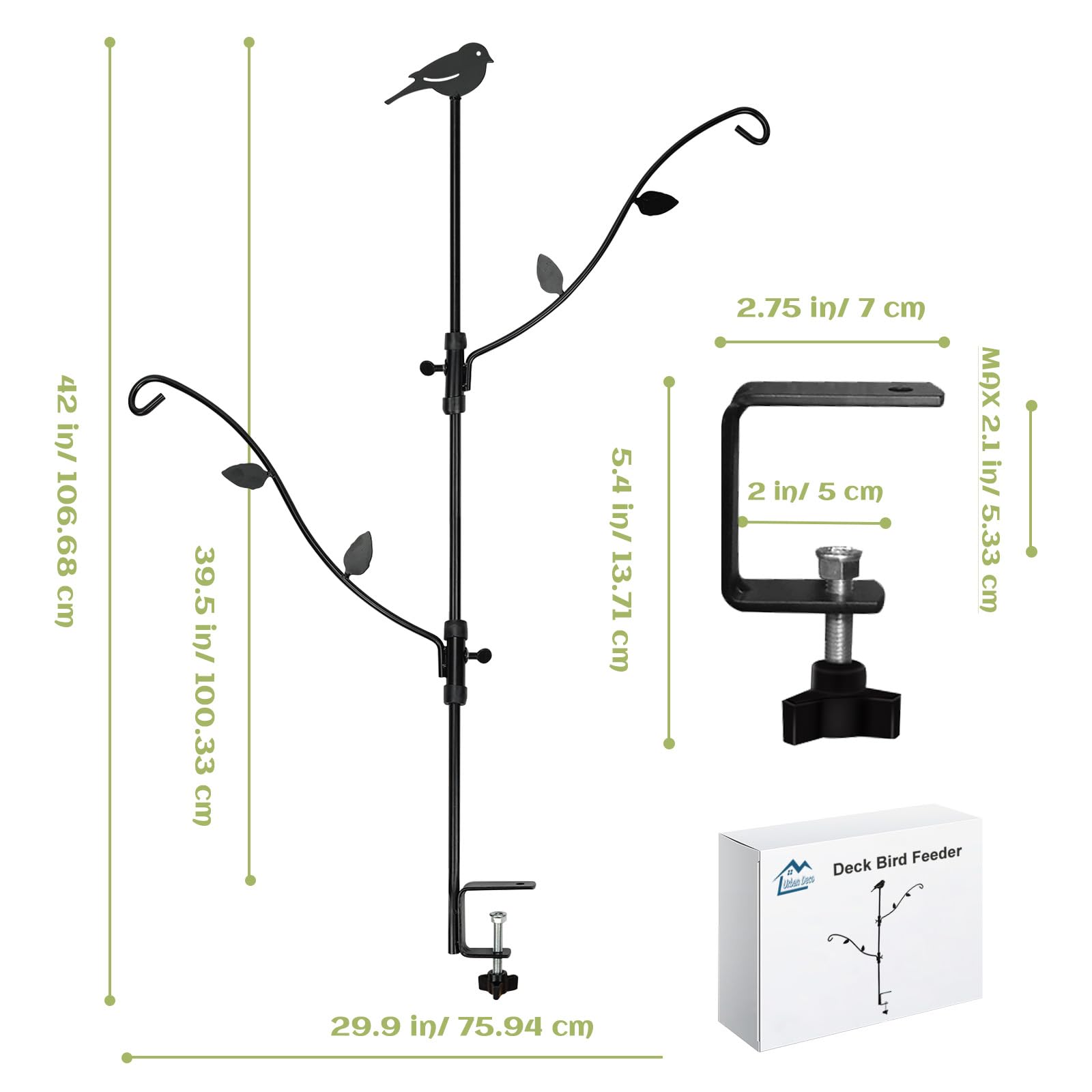 Deck Bird Feeder Pole with Multi-Hook & Adjustable Branches - Sturdy Outdoor Bird Feeding Station for Porch, Garden, or Patio - Attract Cardinals, Finches & More