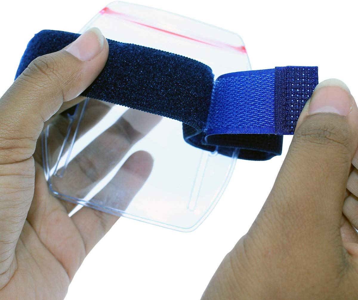 25 Pack Heavy Duty Waterproof ID Badge Holder with Resealable Zipper & Adjustable Armband - Secure Top Loading Badge Holder for Ski Pass, Lift Tickets, Work ID, Events & Outdoor Activities