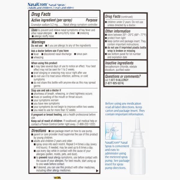 NasalCrom Nasal Spray for Allergies - 4 Pack (200 Sprays Each) | .88 FL OZ | Fast-Acting Allergy Symptom Relief for Sneezing, Runny Nose & Itchy Eyes | Indoor & Outdoor Use at Home, Work or Travel