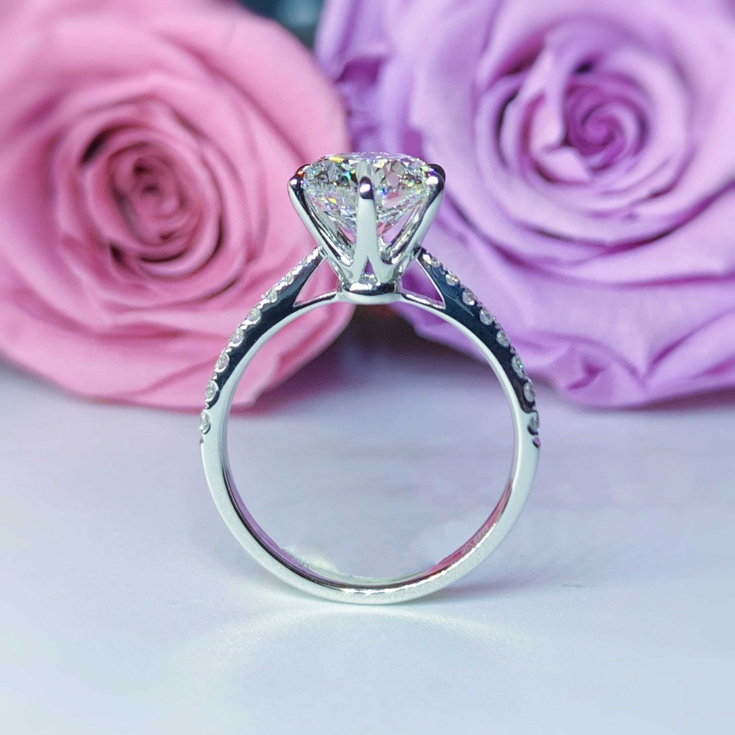 Six Prong Side Stone Diamond Engagement Ring - 1.5ct Round Cut Solitaire Wedding Band for Women (LGR240) | Perfect for Proposals, Anniversaries & Bridal Jewelry