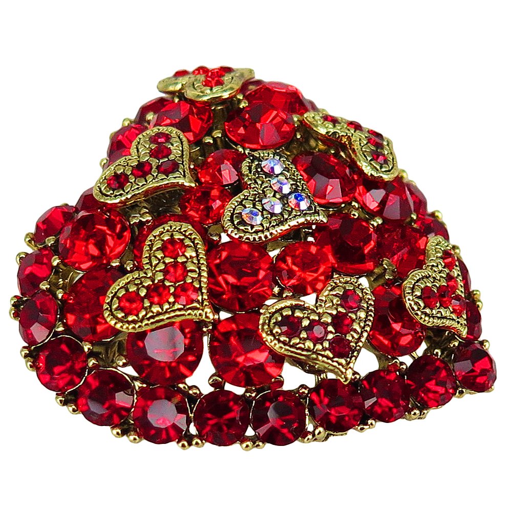 RUCINNI Antique Gold Heart Brooch with Crystals for Women - Elegant Gift for Weddings & Parties