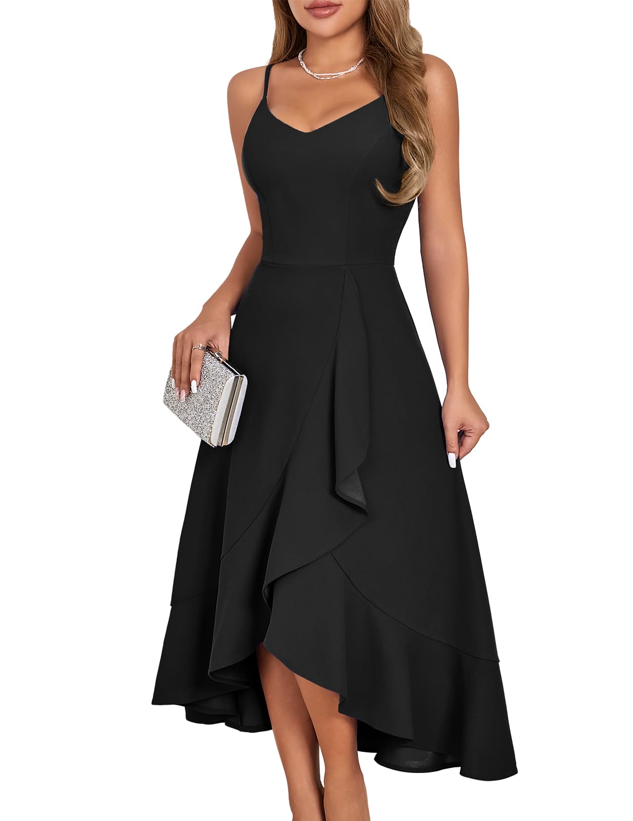 Elegant Women's Cocktail Party Dress | Formal Wedding Guest High-Low Dress | Fit & Flare Holiday Prom Gown | Perfect for Evening Events, Bridal Showers & Special Occasions