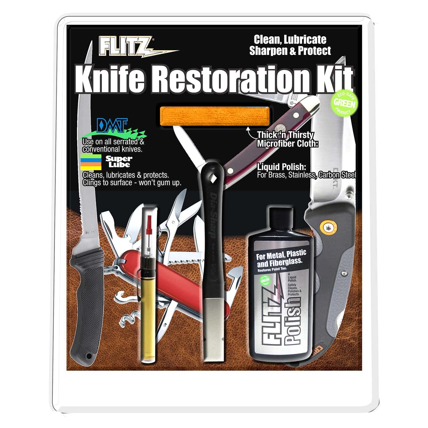 Flitz All-In-One Knife Restoration Care Kit – Clean, Polish, Protect & Sharpen Knives | Includes Microfiber Cloth & Knife Sharpener (12 Pack) | Perfect for Kitchen, Camping & Outdoor Cooking