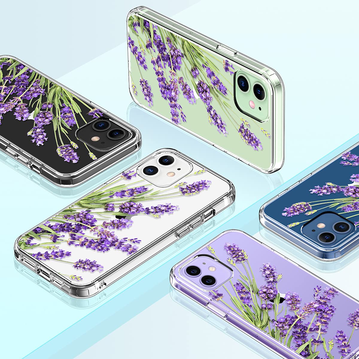 GiiKa Clear Floral Shockproof Hard Case with TPU Bumper & Screen Protector for iPhone 12/12 Pro - Purple Flowers Design | Protective Phone Cover for Women & Girls | Perfect for Everyday Use, Work, and Travel