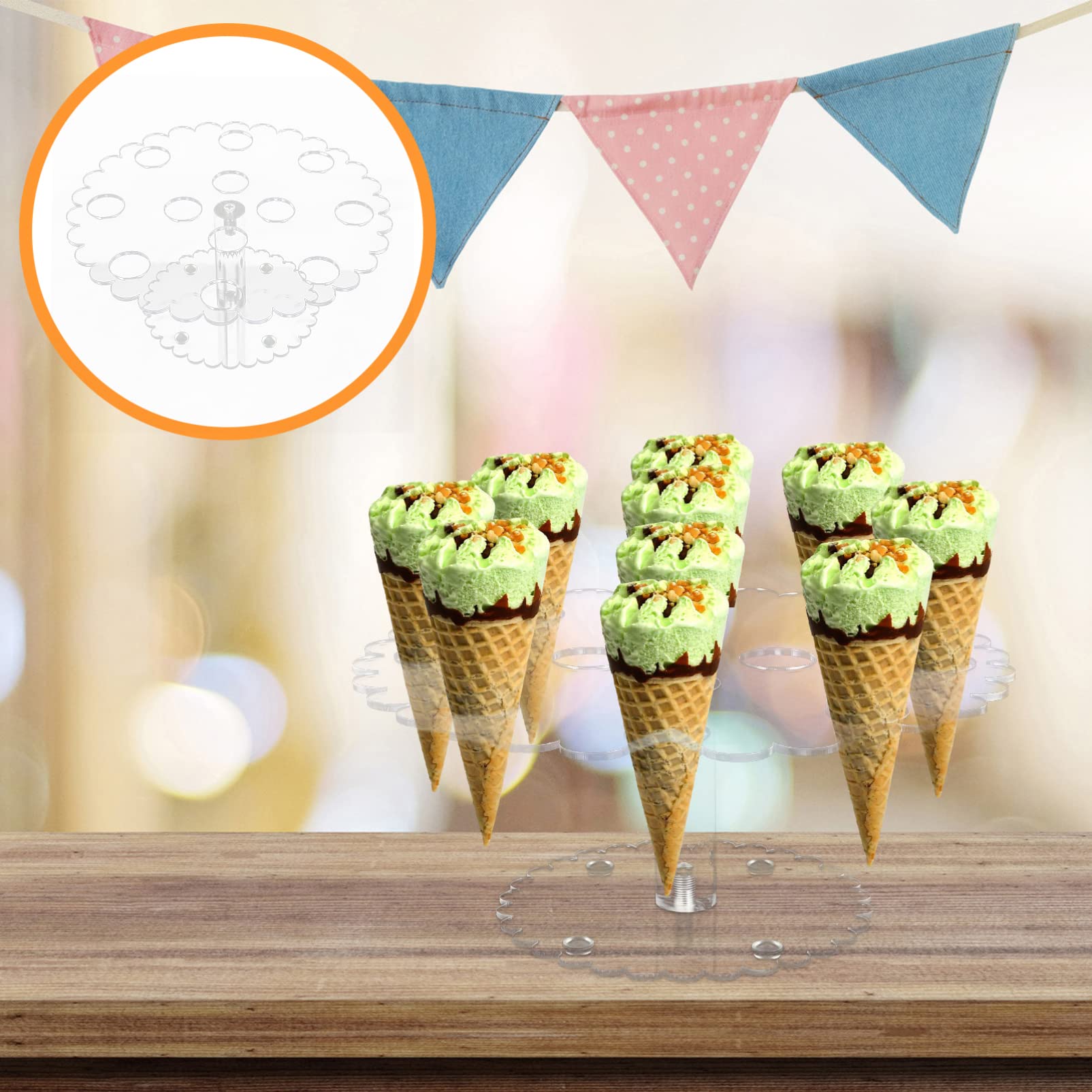 Premium Stainless Steel Ice Cream Cone Holder - 24 Slots Commercial Food Stand Display Rack for Ice Cream, Sushi, Desserts - Perfect for Restaurants, Cafes, and Home Kitchens