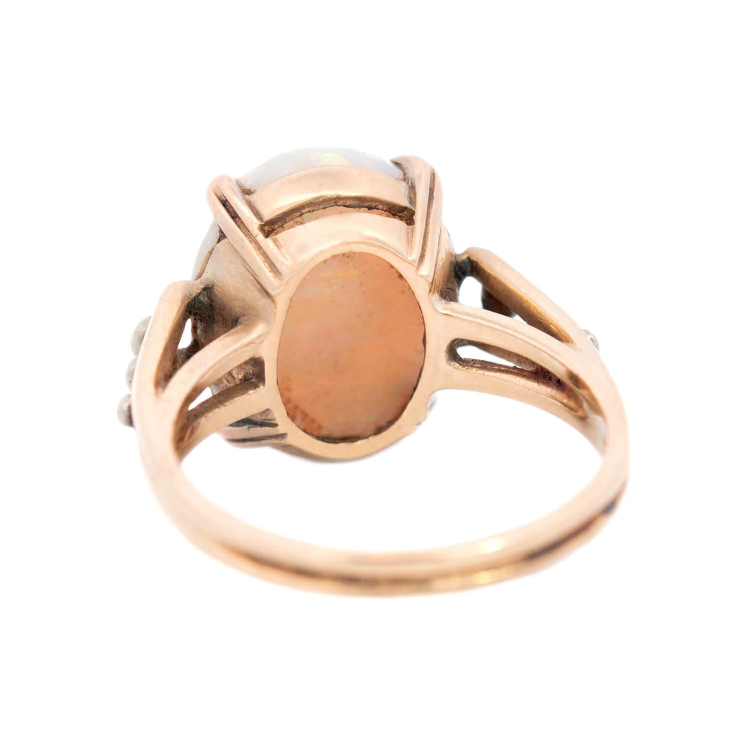 14k Gold & Mixed Metal Opal Ring - Art Nouveau Style Vintage Jewelry for Women, Handmade Statement Ring for Engagement, Wedding & Special Occasions