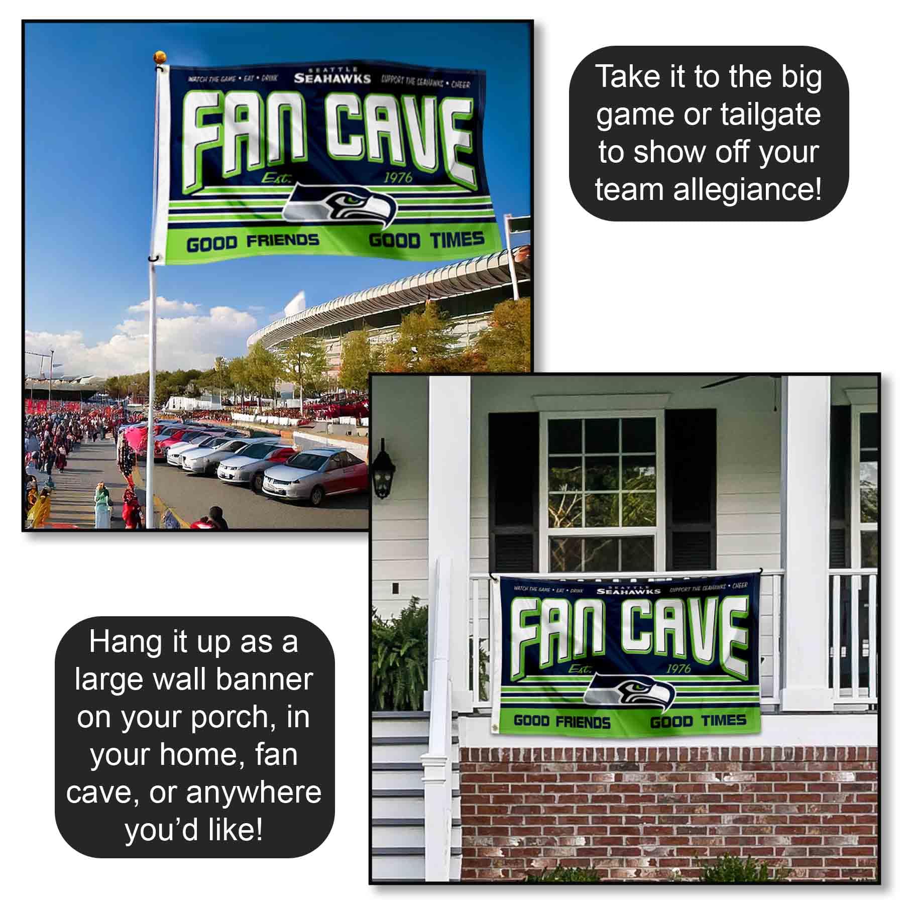 WinCraft Seattle Seahawks Fan Man Cave Banner Flag - Premium NFL Team Decor for Game Day, Sports Room & Tailgating Parties