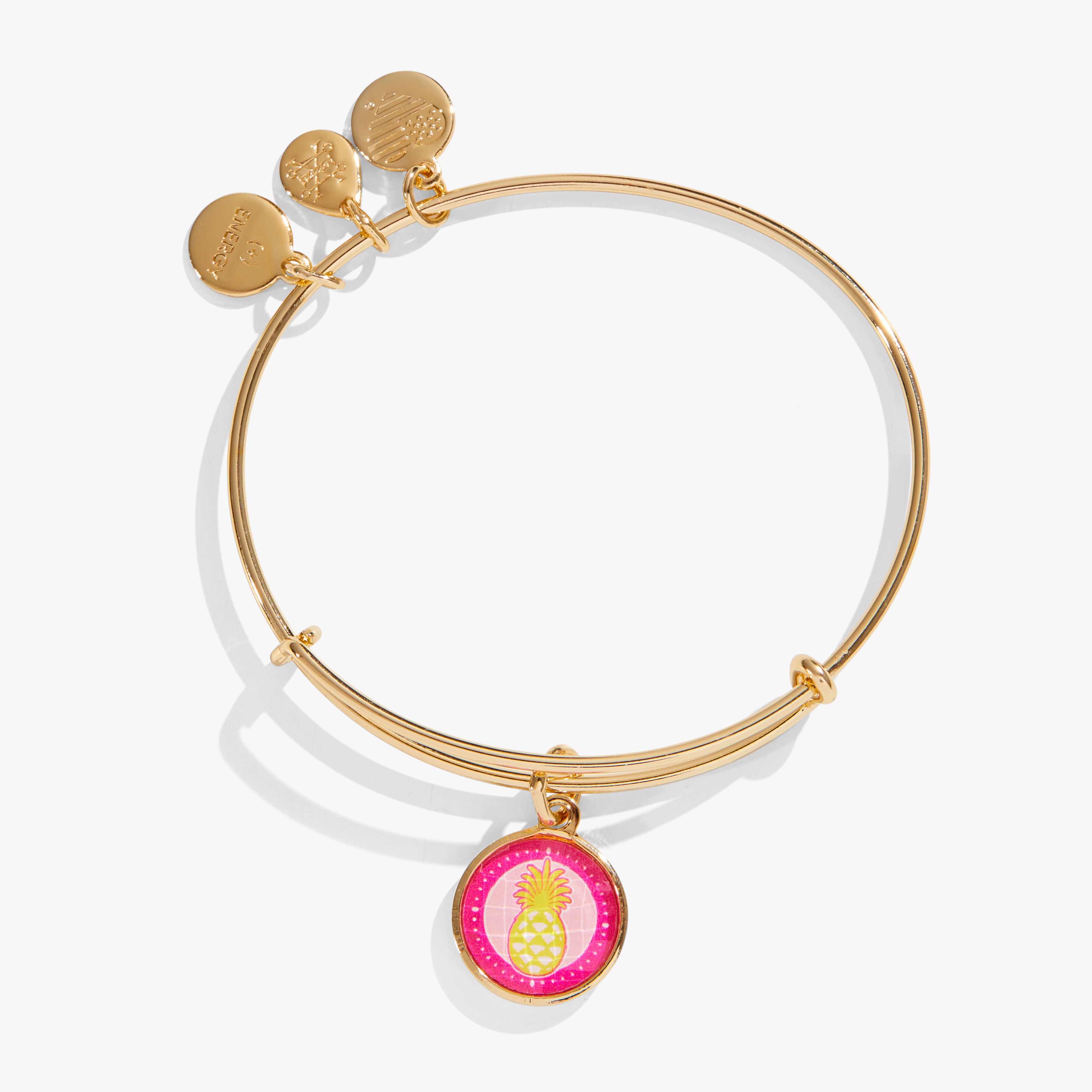 Crystal Pineapple Charm Bangle Bracelet for Women - Elegant Gold Plated Adjustable Wrist Jewelry - Perfect for Summer, Beach Vacation & Boho Fashion Accessories