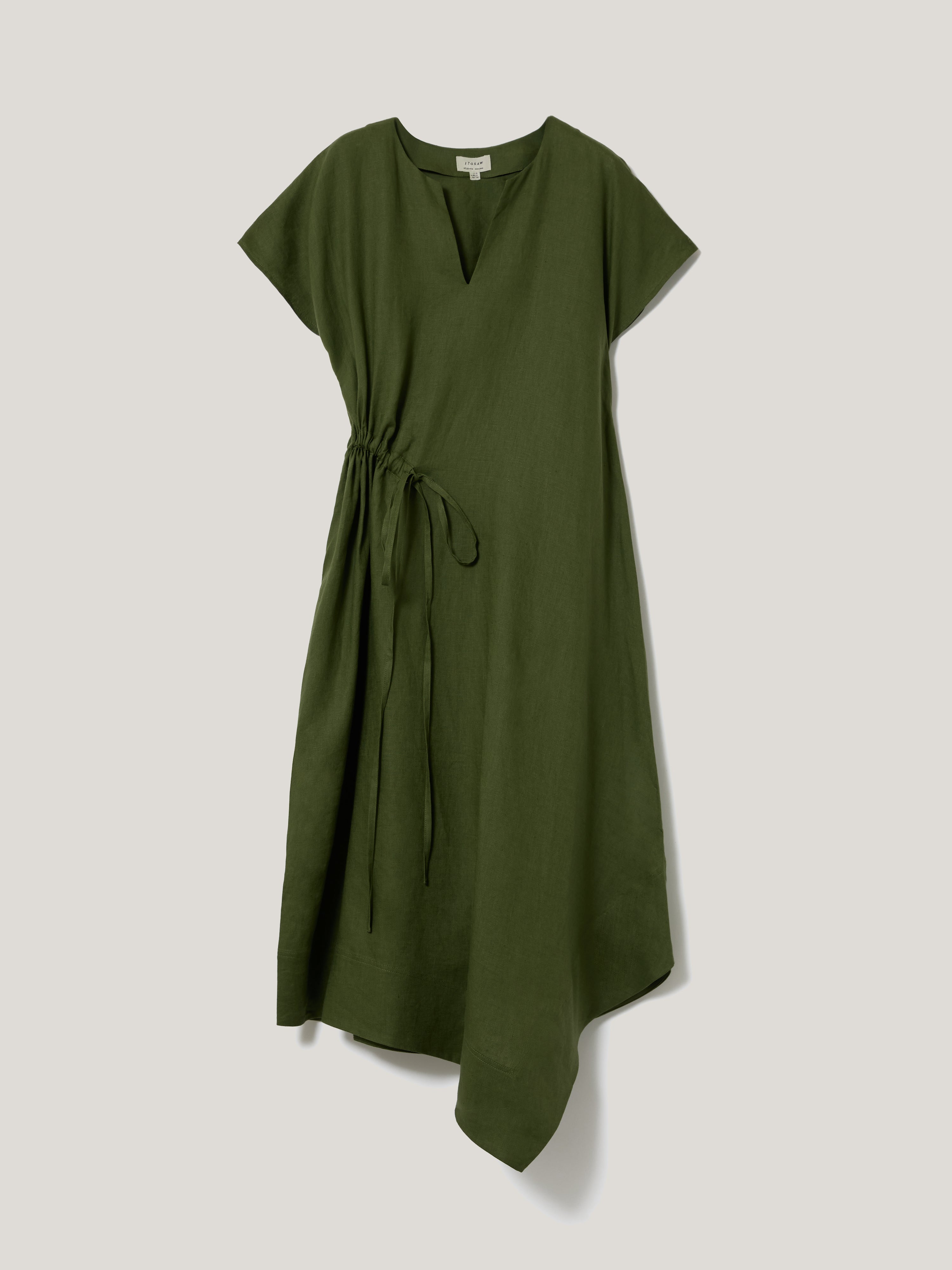 Linen Channel Midi Dress for Women - Breathable Summer Green Dress for Beach, Vacation & Casual Wear