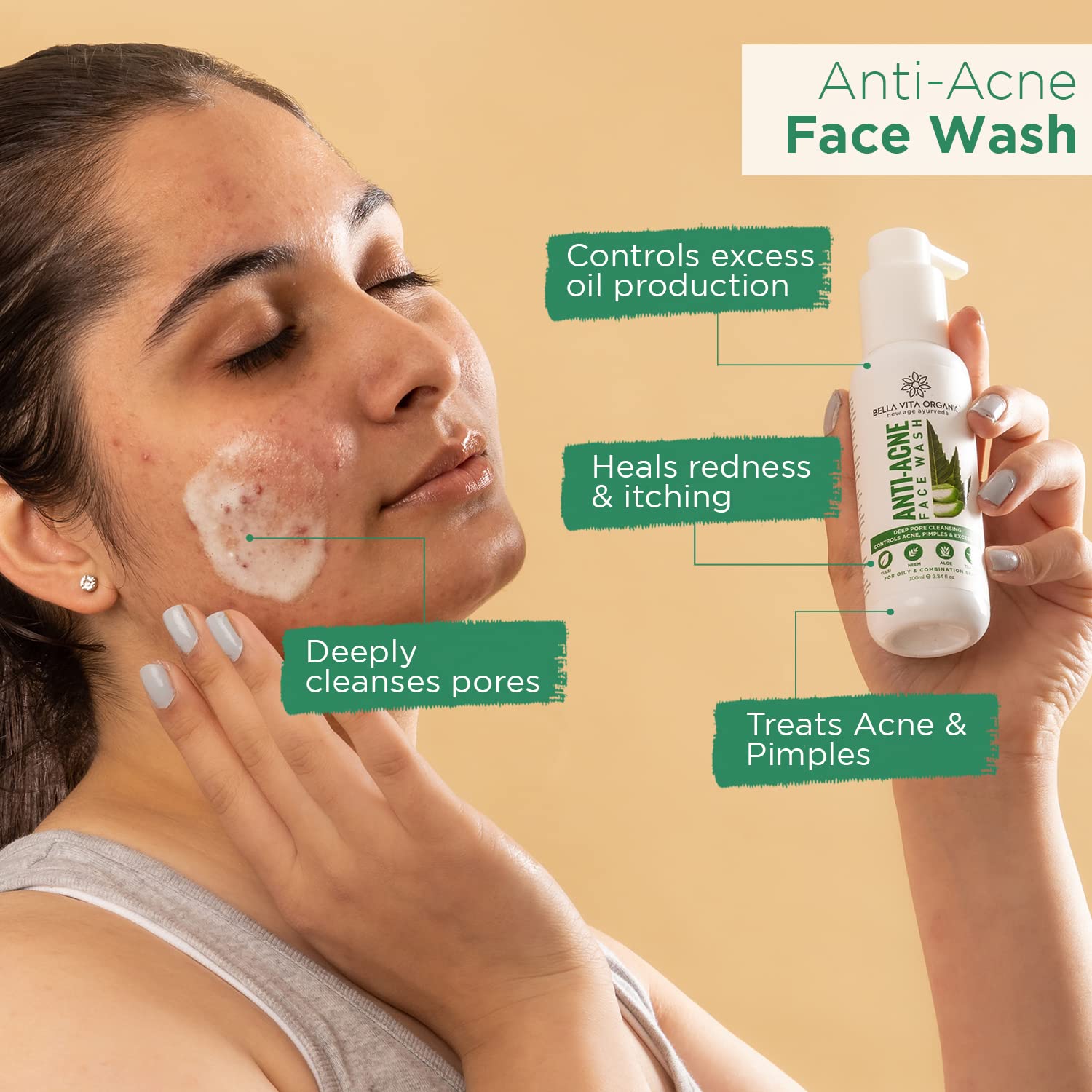 Bella Vita Organic Coffee Scrub & Anti-Acne Face Wash Set - Exfoliating Blackhead Remover for Face & Body (75g) + Oil Control Cleanser (100ml) | Skincare Routine for Glowing Skin, Perfect for Daily Use & Spa Days