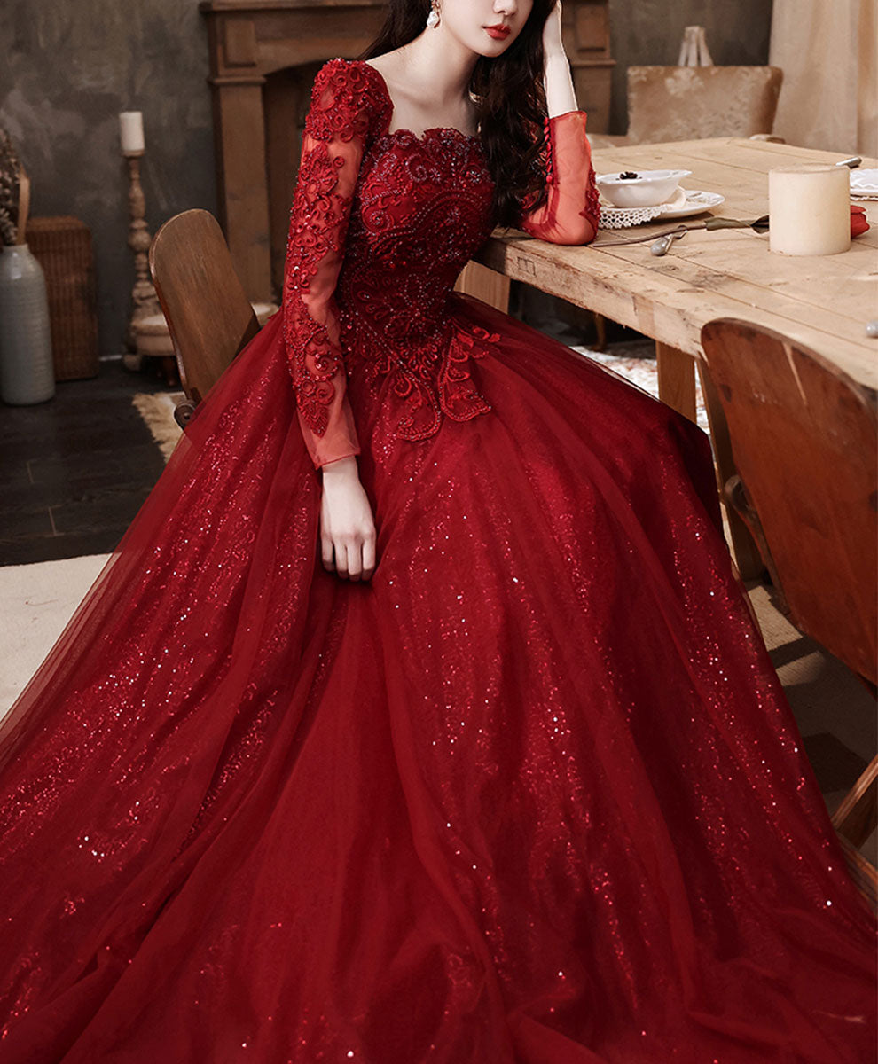 Elegant Burgundy A-Line Lace Prom Dress with Tulle Skirt - Formal Graduation Gown for Women - Perfect for Prom Night, Homecoming, and Special Occasions