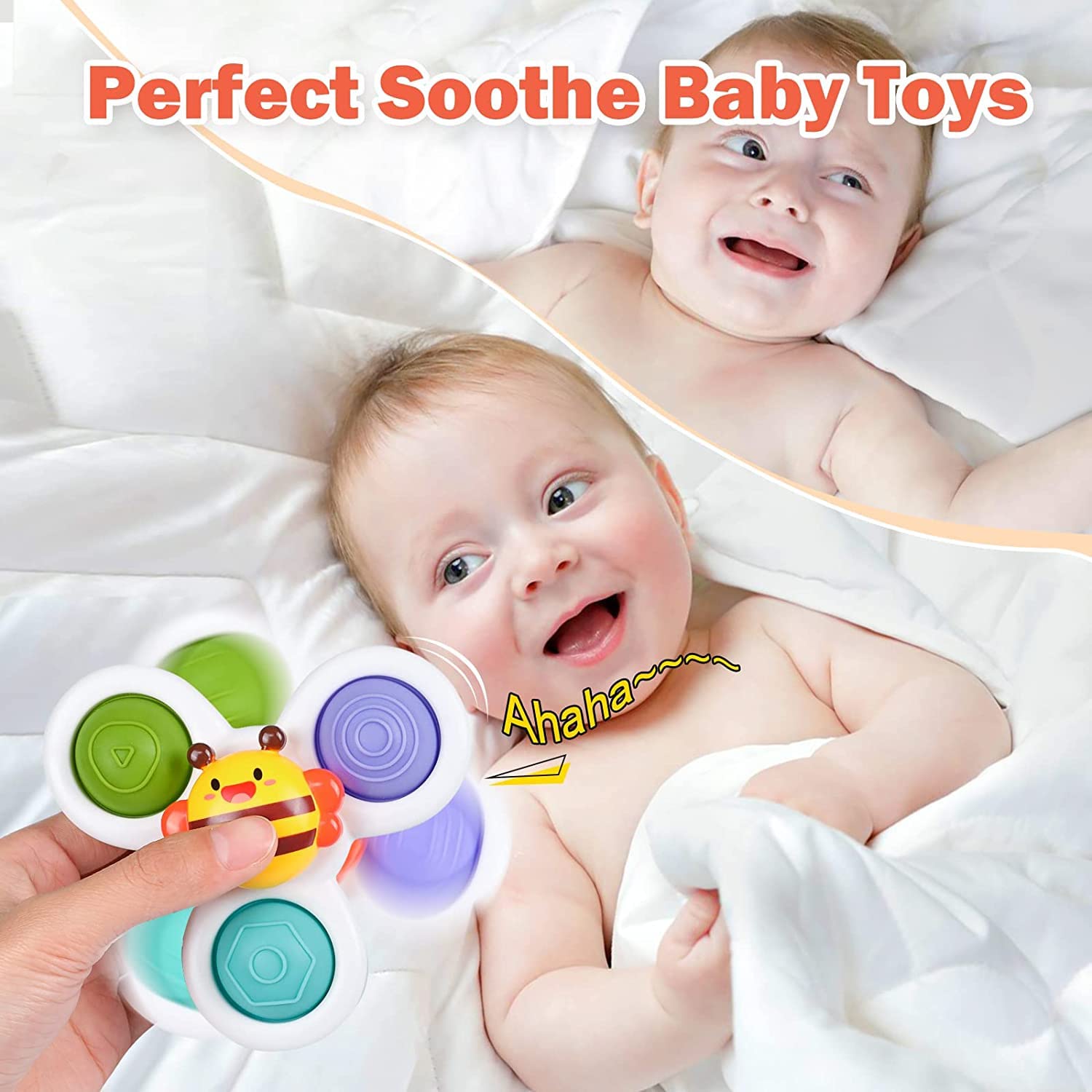 3 Pack Suction Cup Spinner Toys - Stress Relief Fidget Toys for Babies & Kids - Bubble Sensory Rotation Fun for Bath Time, Travel, Restaurants & Parties