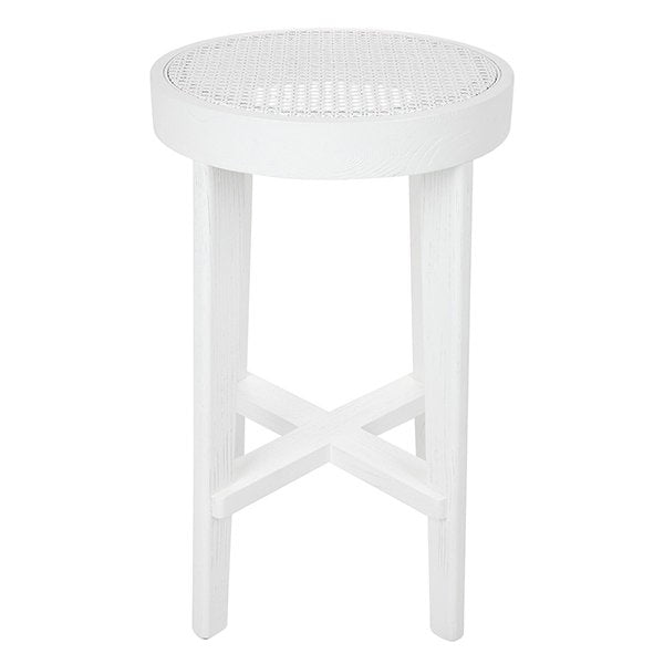Cape Byron White Rattan Kitchen Stool - Natural Woven Bar Stool for Dining Room, Breakfast Nook & Outdoor Patio - Comfortable Counter Height Seat for Home Decor