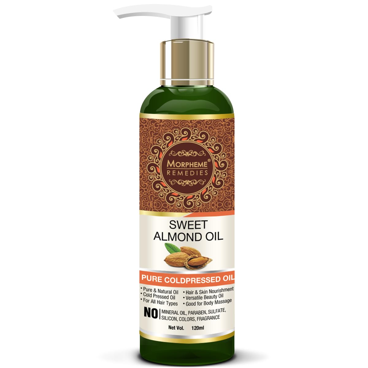 Pure Cold-Pressed Sweet Almond Oil for Hair & Skin Care - 120ml | Natural Moisturizer for Dry Skin, Hair Growth & Massage | Vegan & Chemical-Free