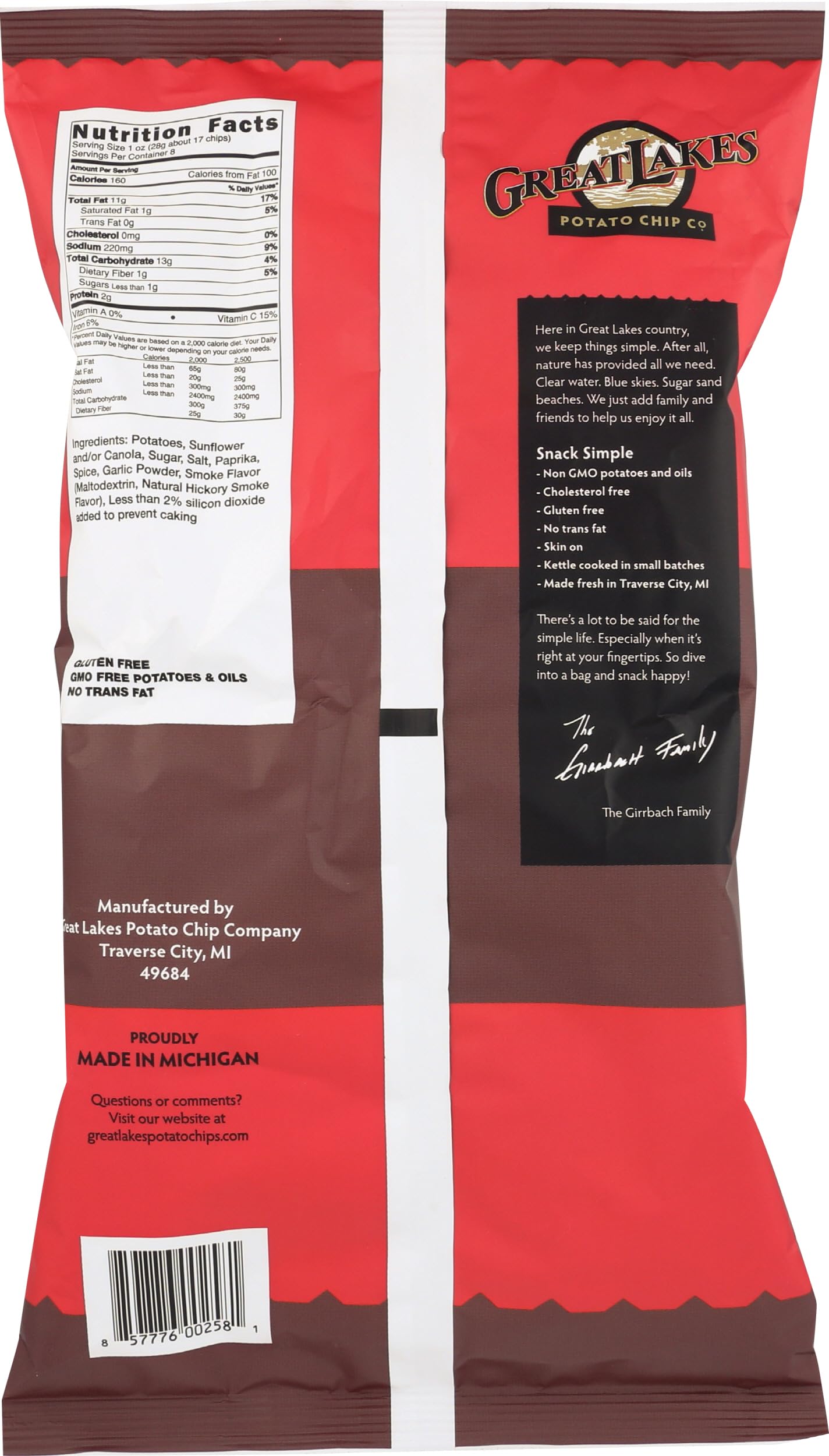 Great Lakes BBQ Potato Chips - 8oz Bag | Crunchy Snack for Parties, Picnics & Game Nights | Authentic American Flavor