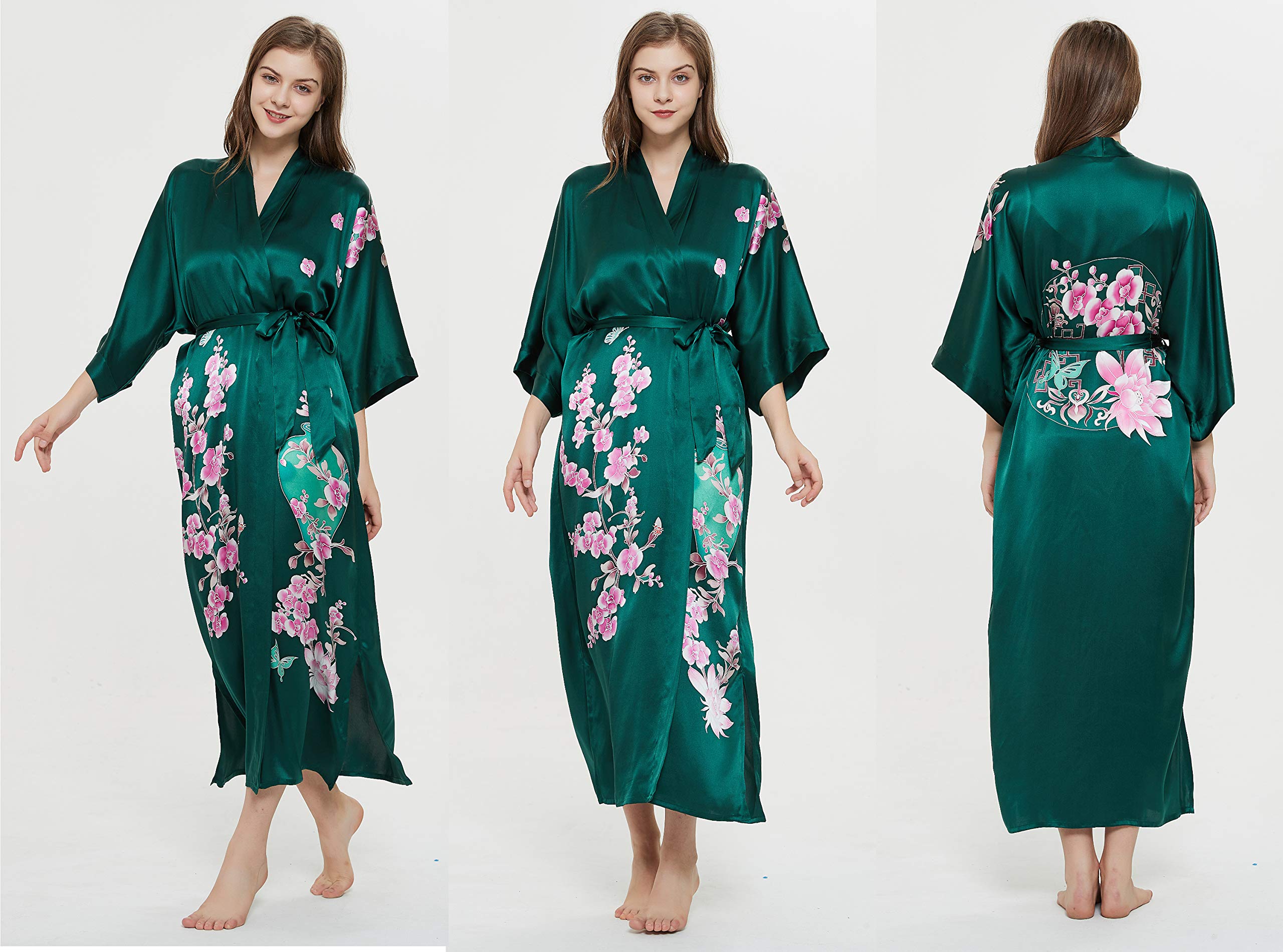 Hand-Painted Silk Kimono Robe for Women - Elegant Long Nightgown & Sleepwear for Relaxation, Lounging, and Special Occasions